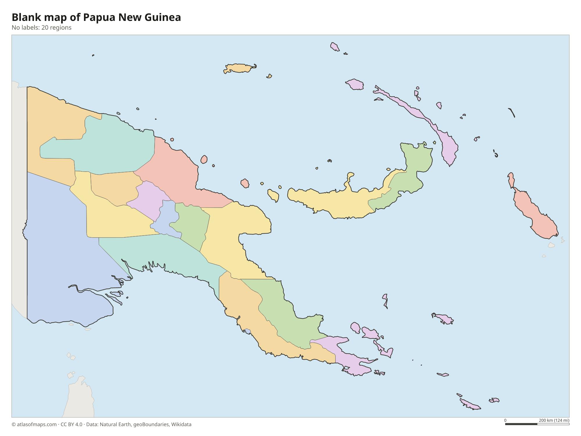 Blank outline map of Papua New Guinea without labels