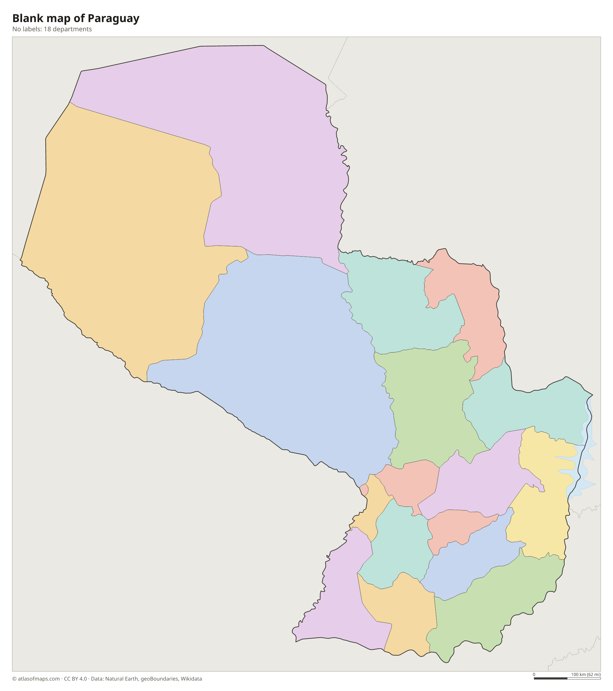 Blank outline map of Paraguay without labels