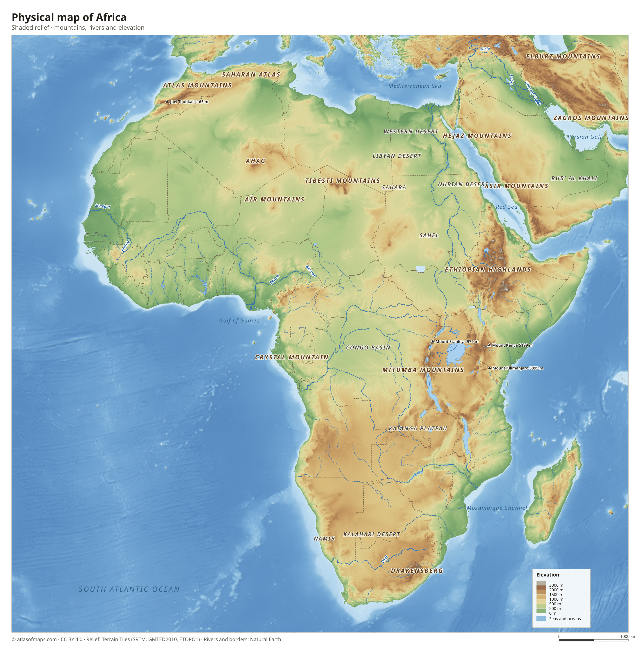 Physical map of Africa