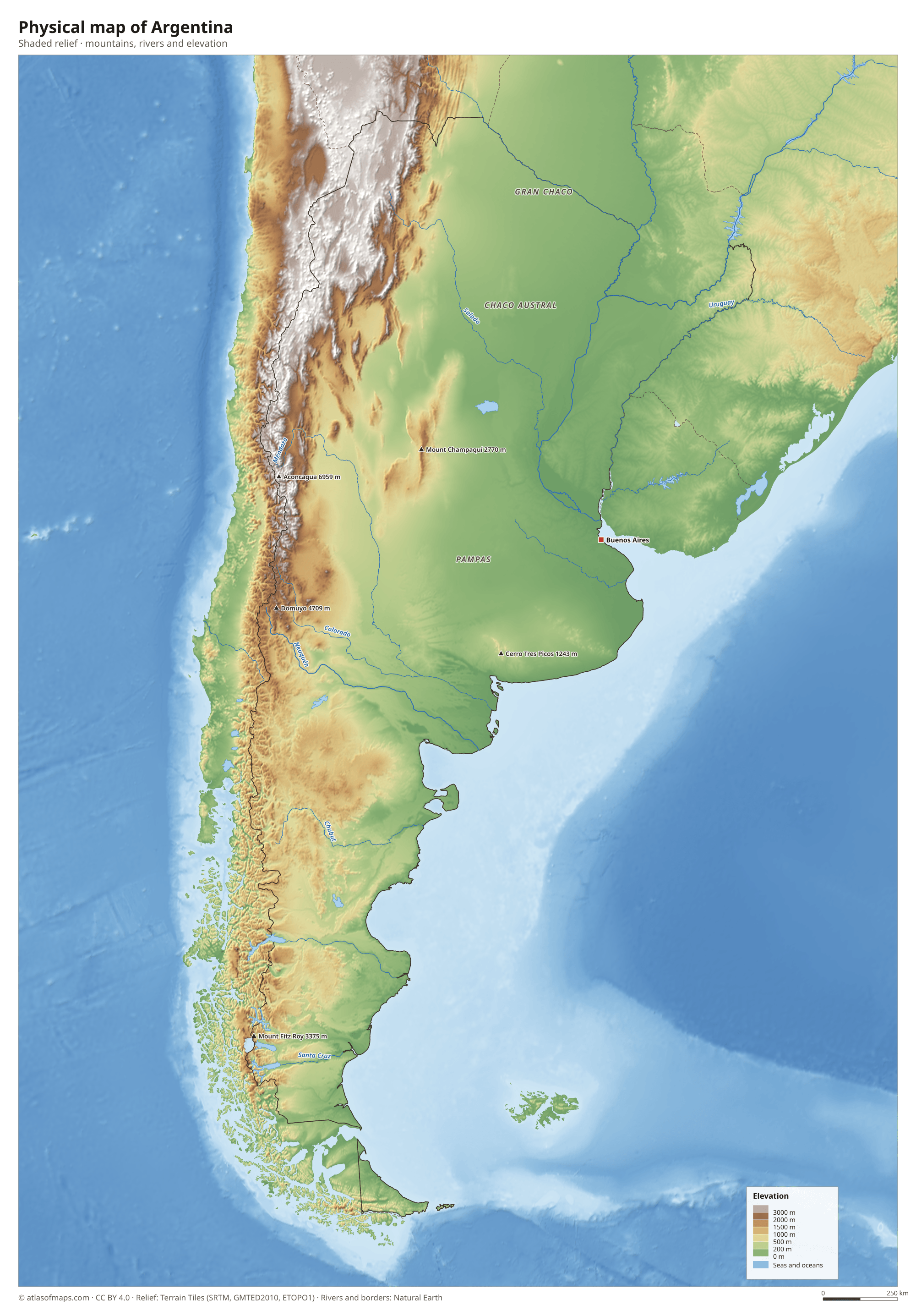 Physical map of Argentina