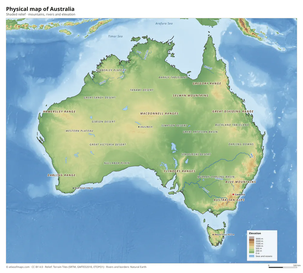 Physical map of Australia