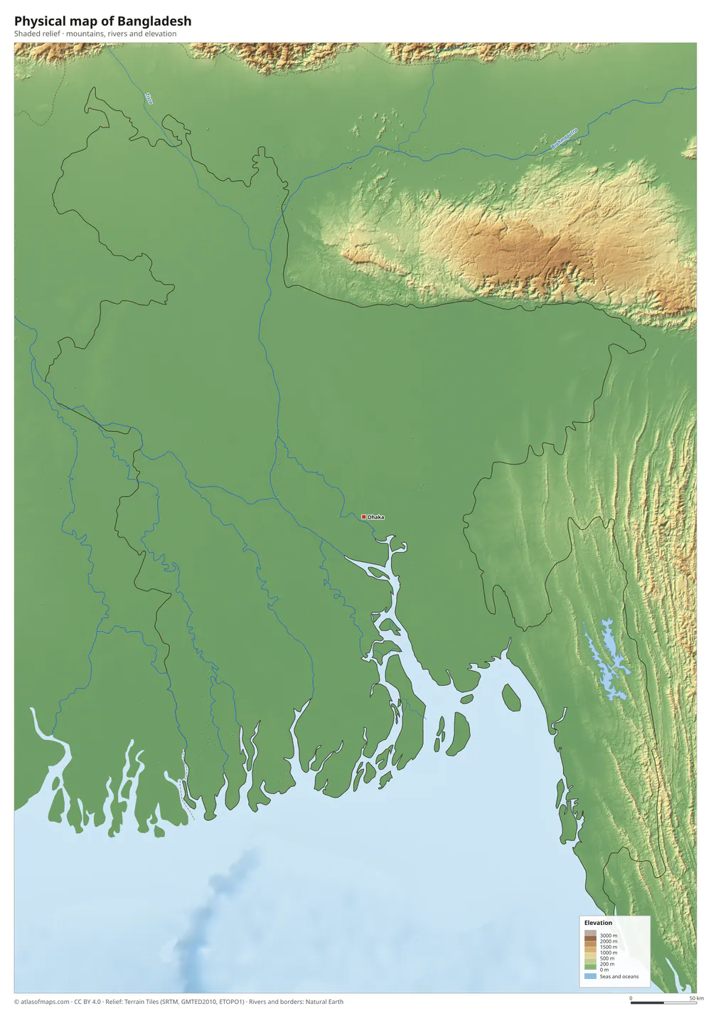 Physical map of Bangladesh