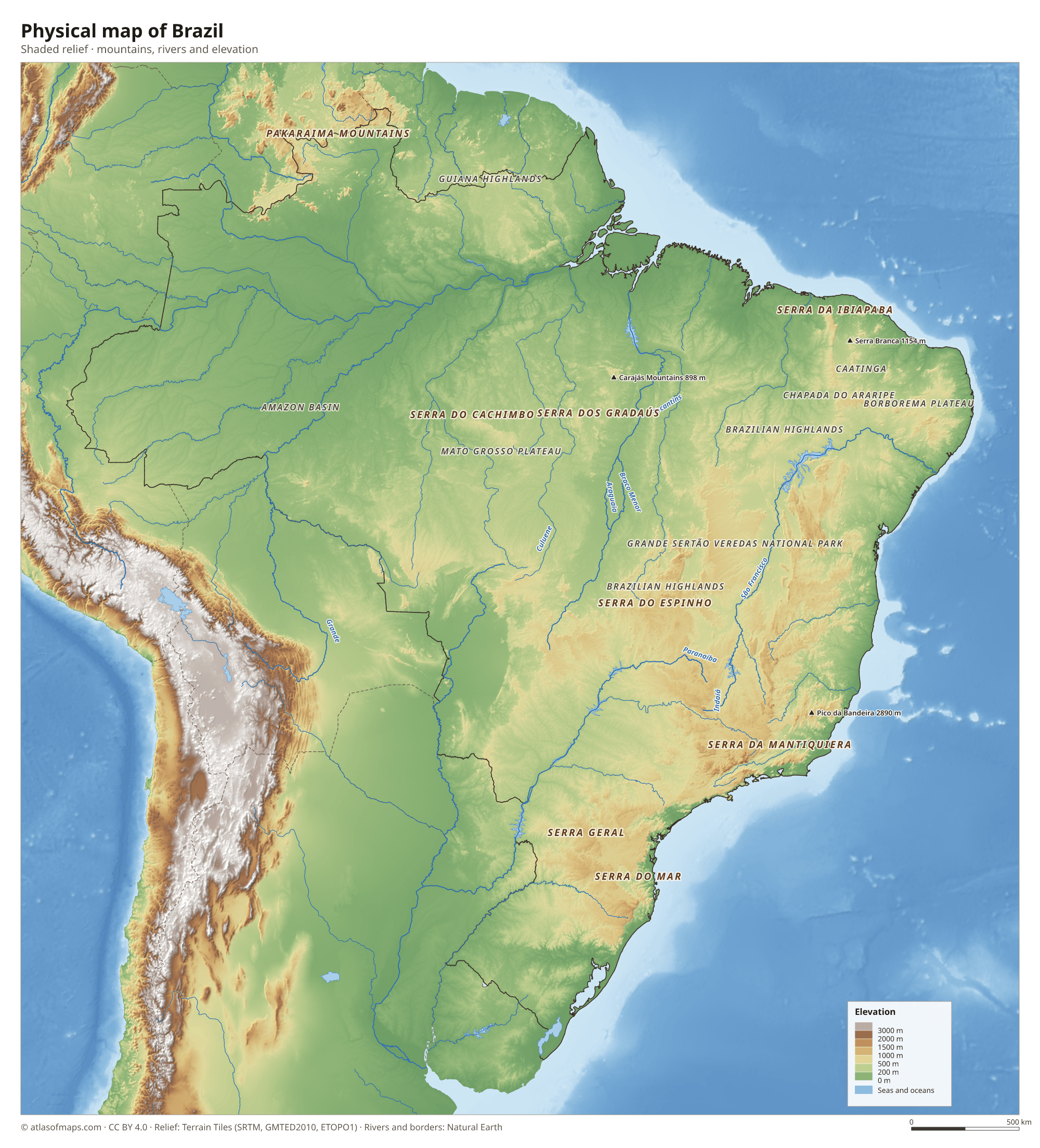 Physical map of Brazil