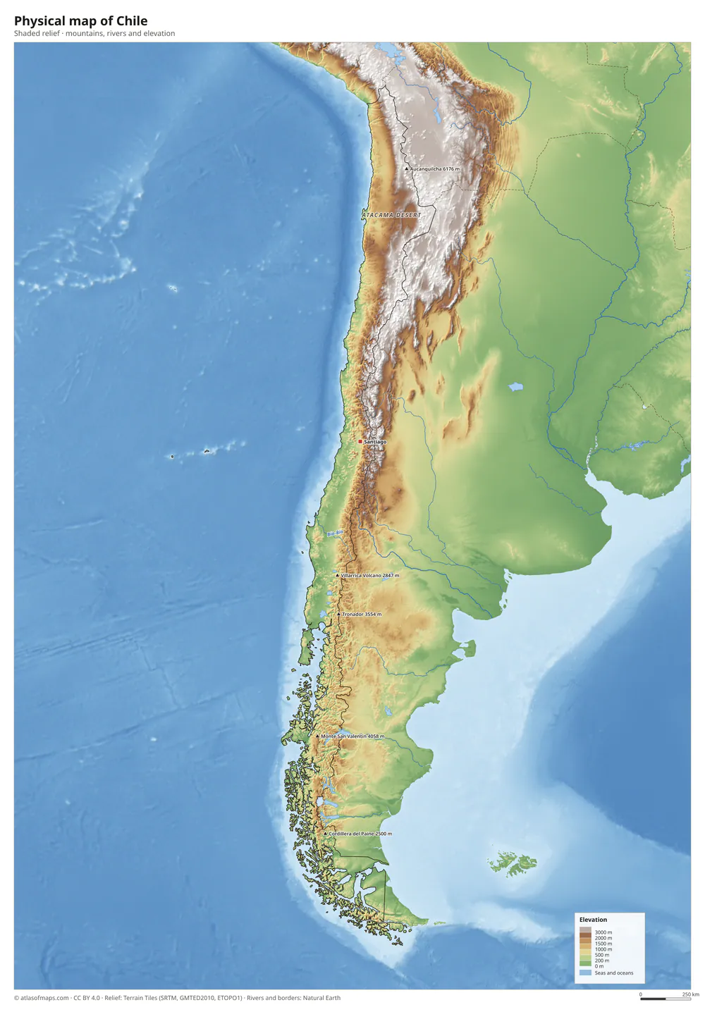 Physical map of Chile