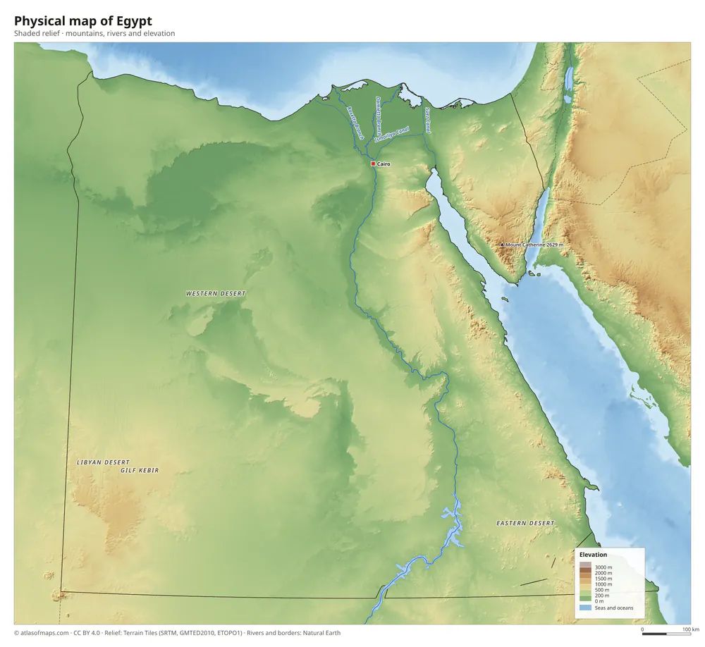 Physical map of Egypt