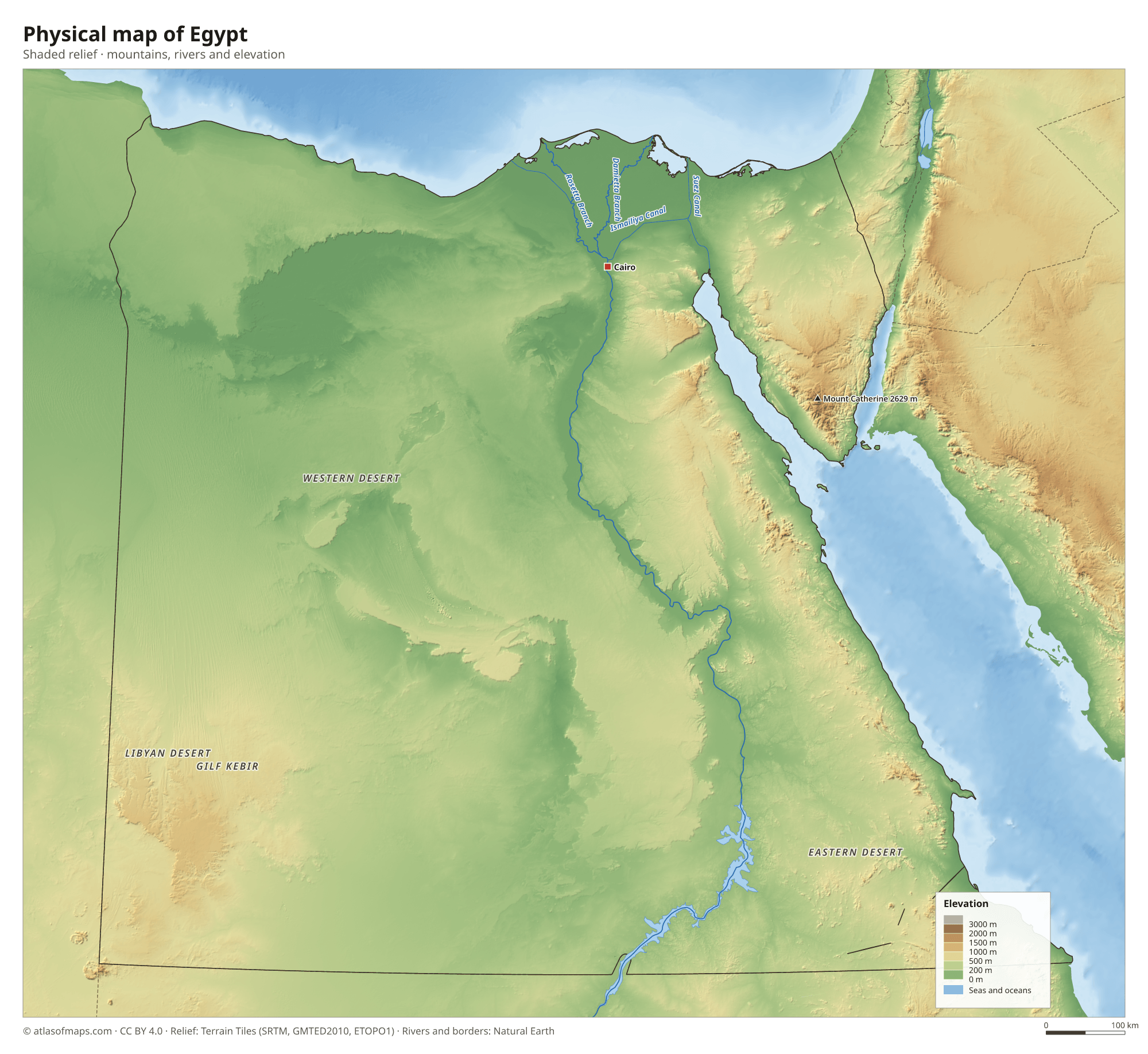 Physical map of Egypt