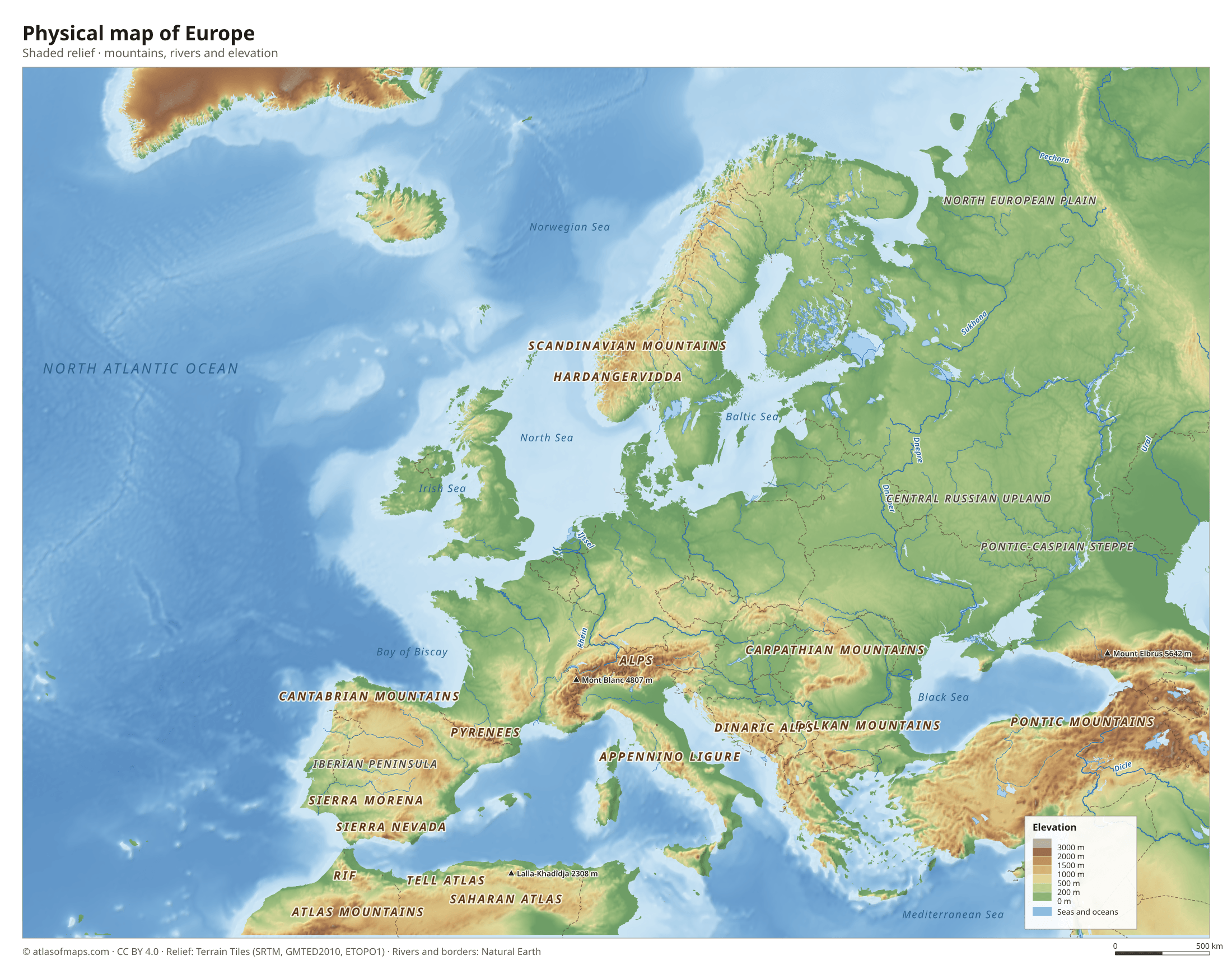 Physical map of Europe