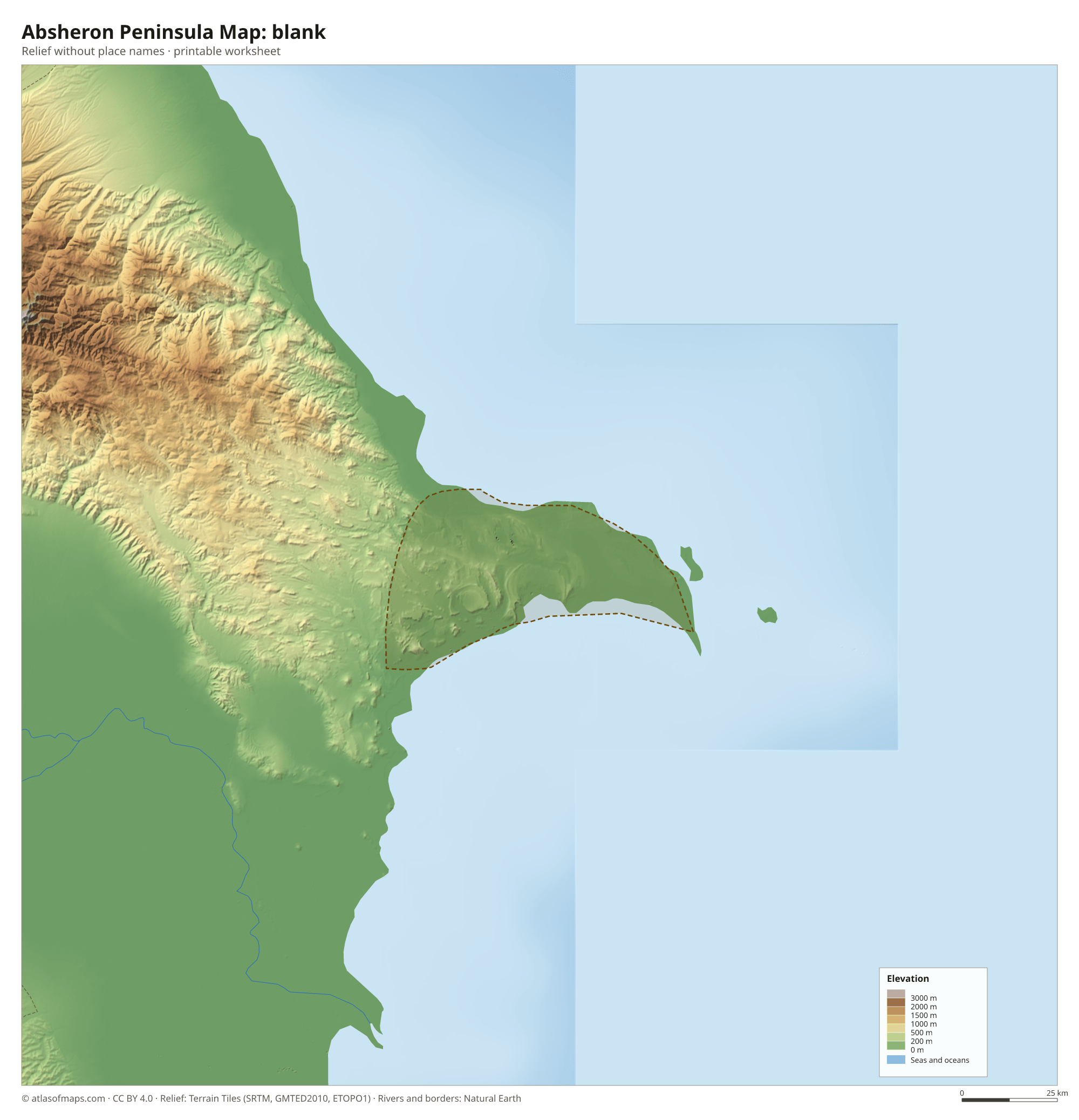 Absheron Peninsula Map without names