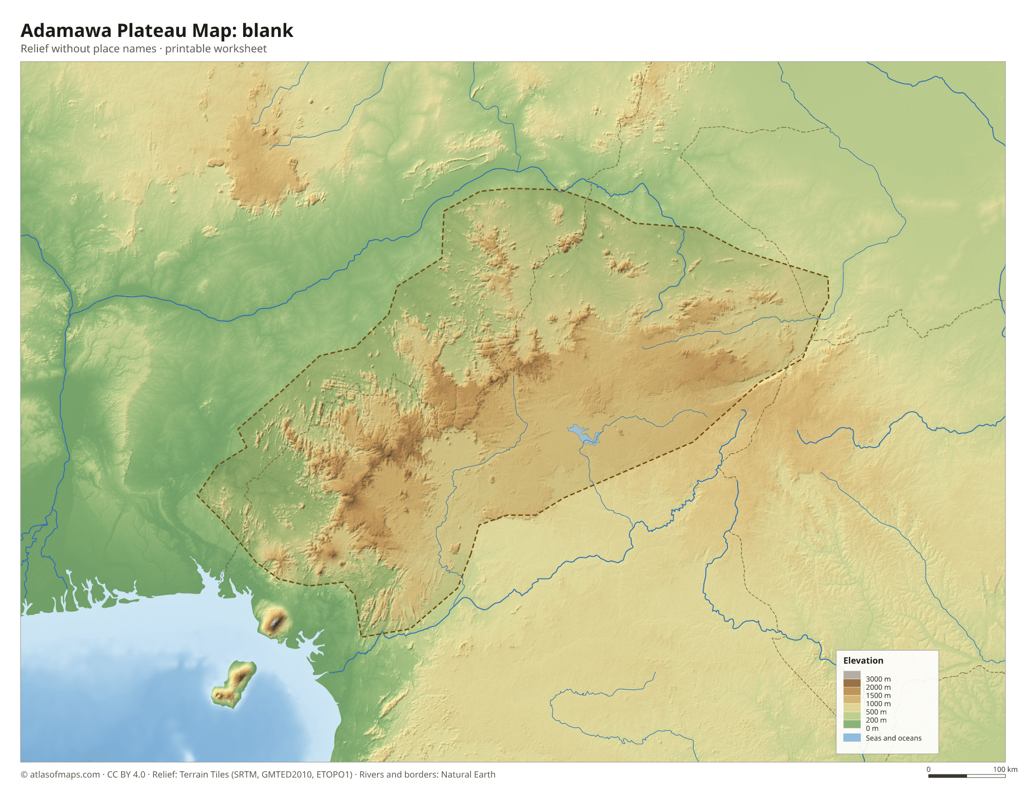 Adamawa Plateau Map without names