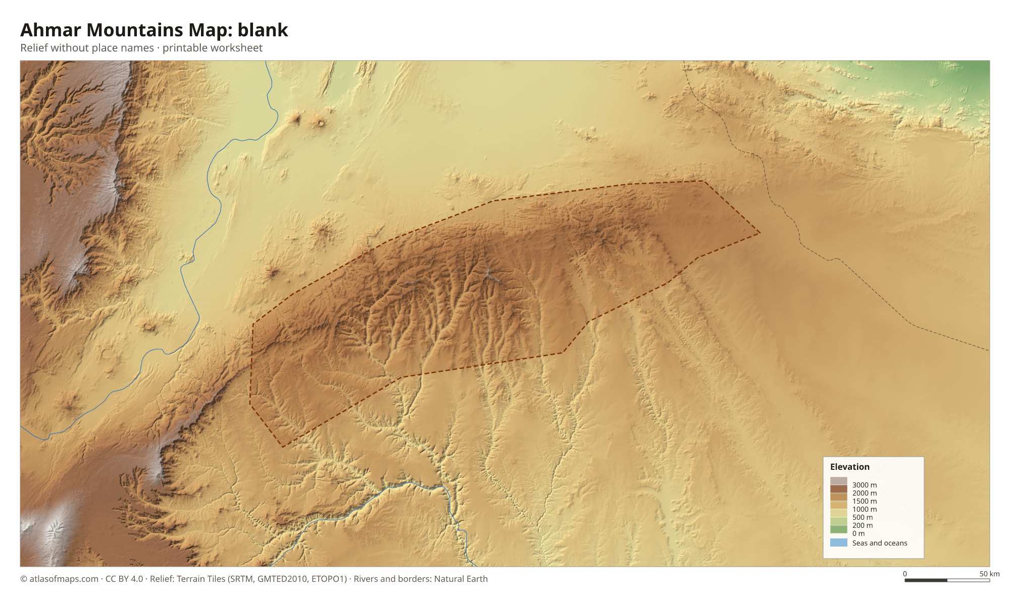Ahmar Mountains Map without names