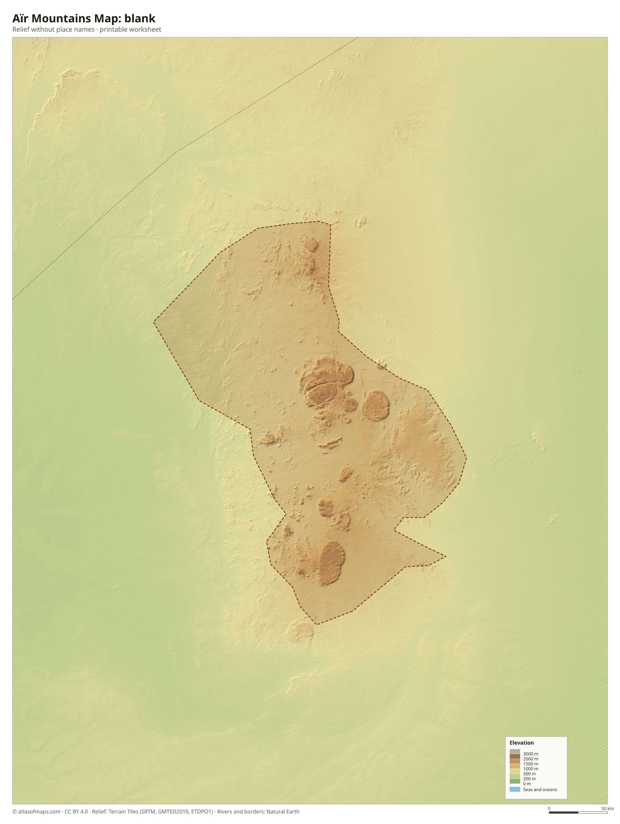 Aïr Mountains Map without names