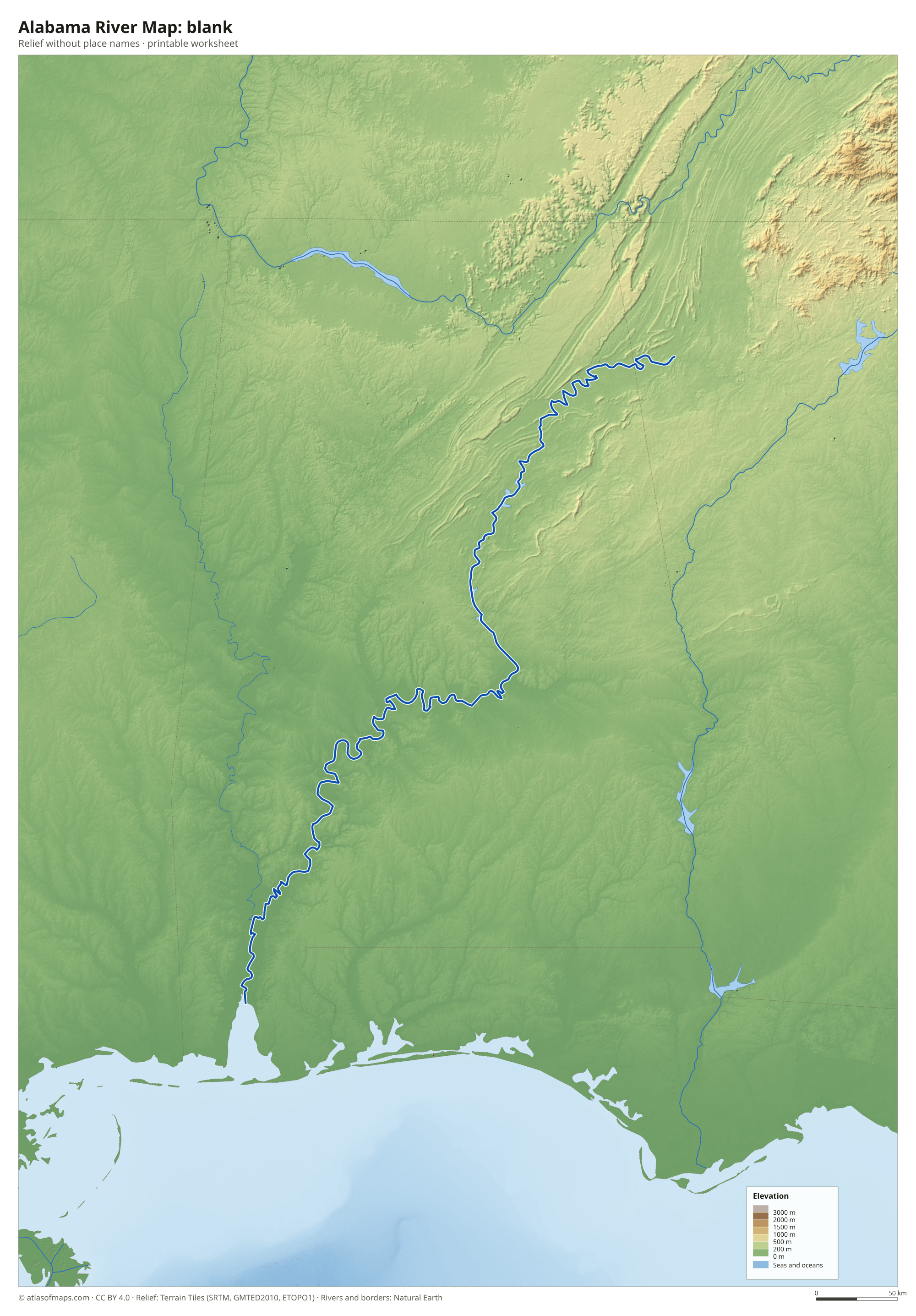 Alabama River Map without names