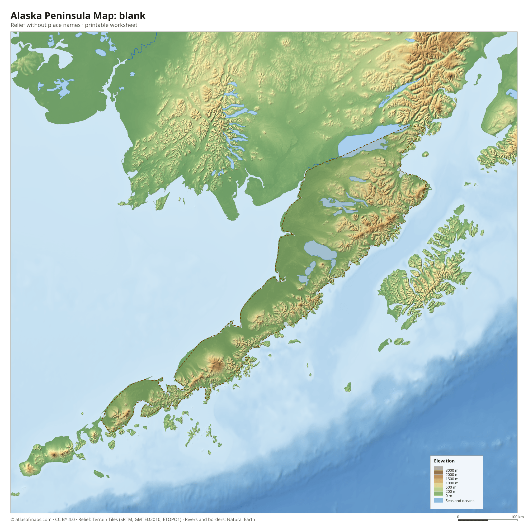 Alaska Peninsula Map without names