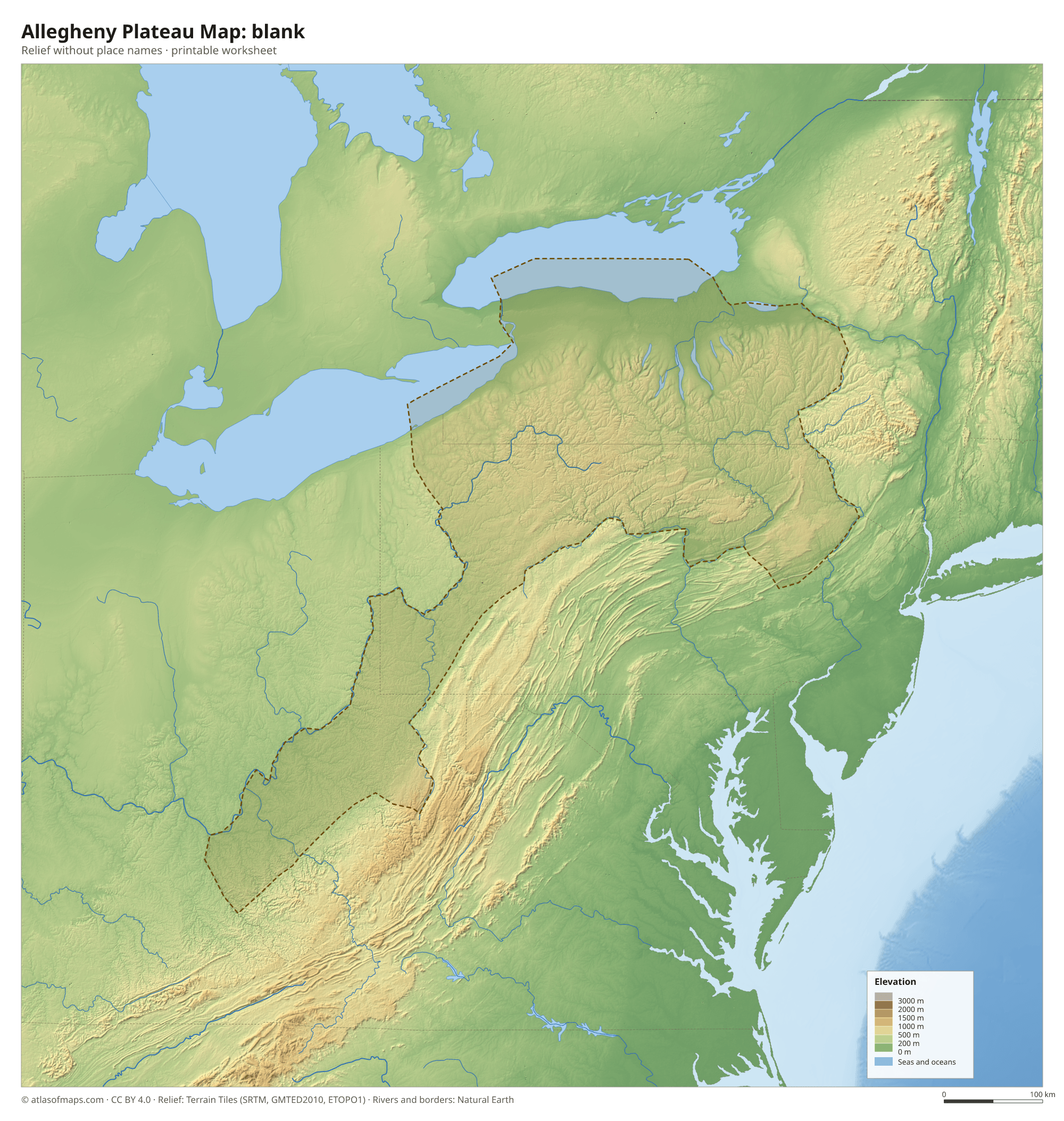 Allegheny Plateau Map without names