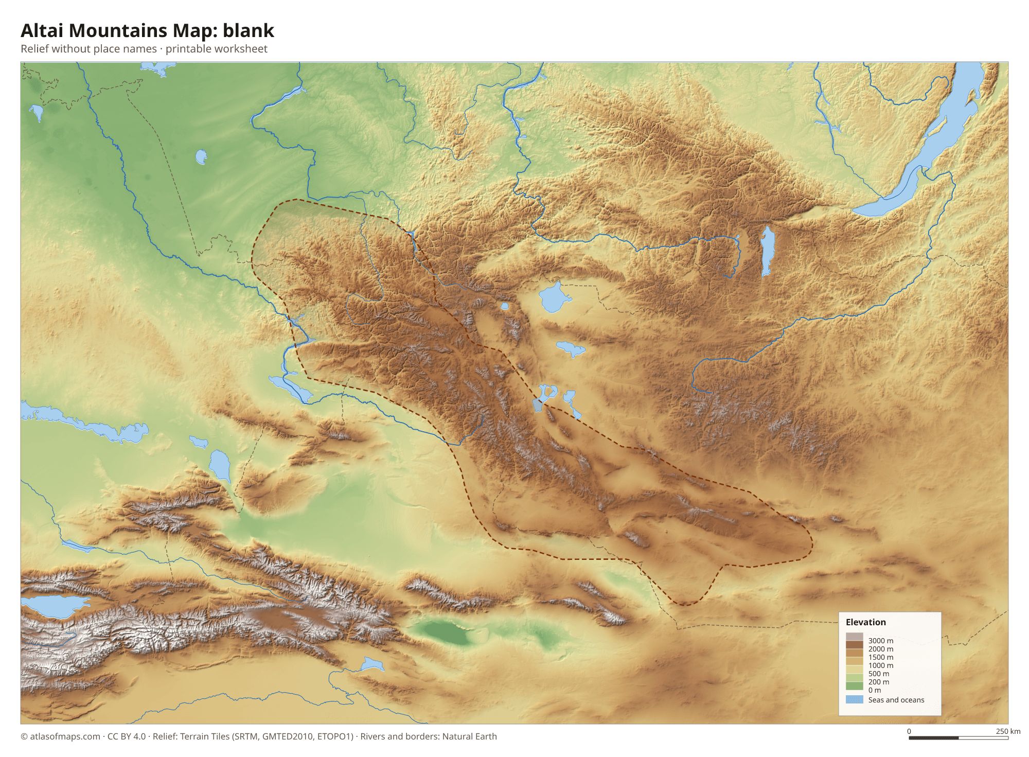 Altai Mountains Map without names