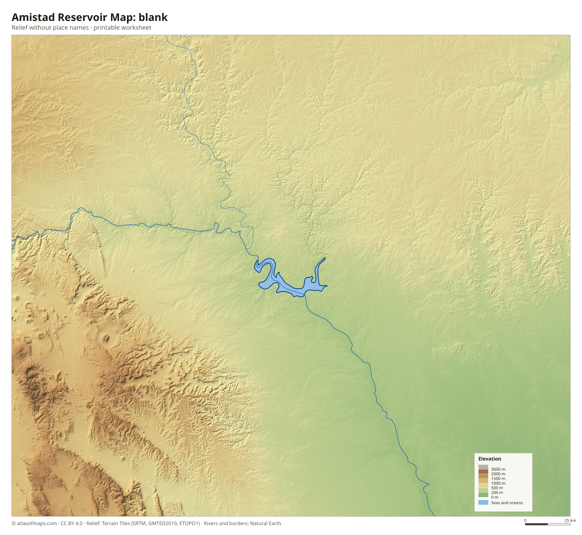 Amistad Reservoir Map without names