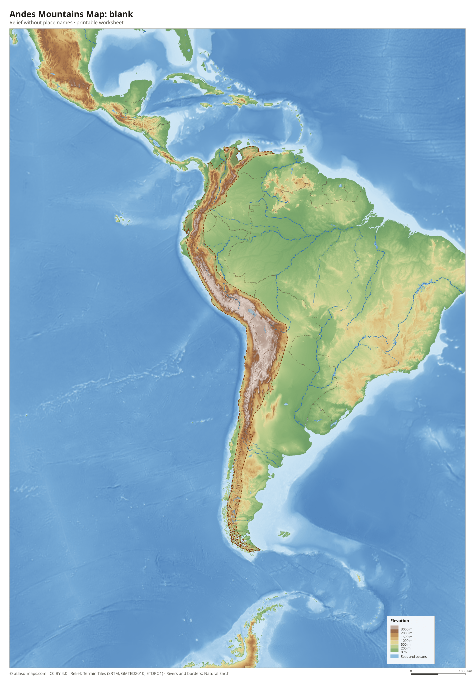 Andes Mountains Map without names