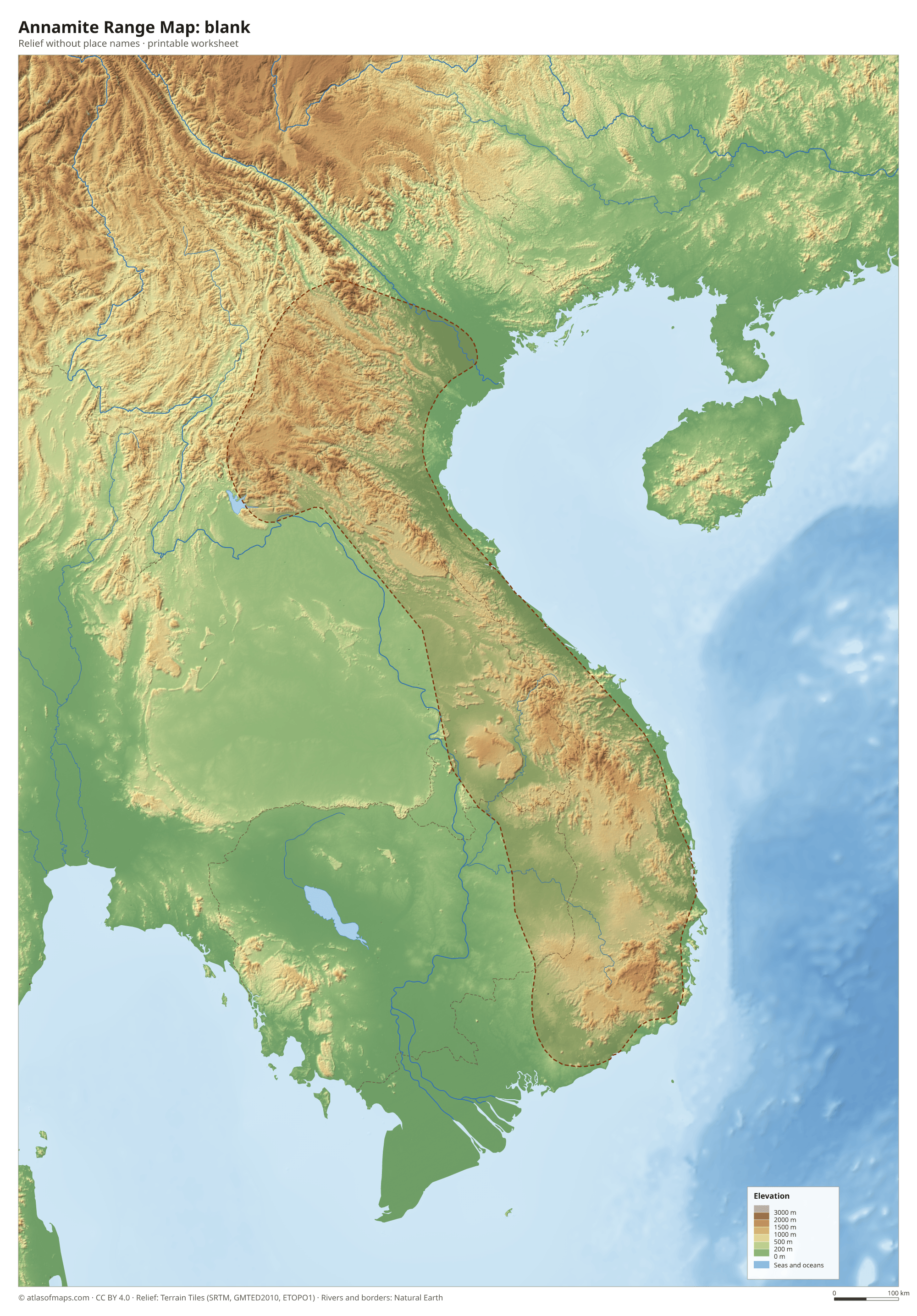 Annamite Range Map without names