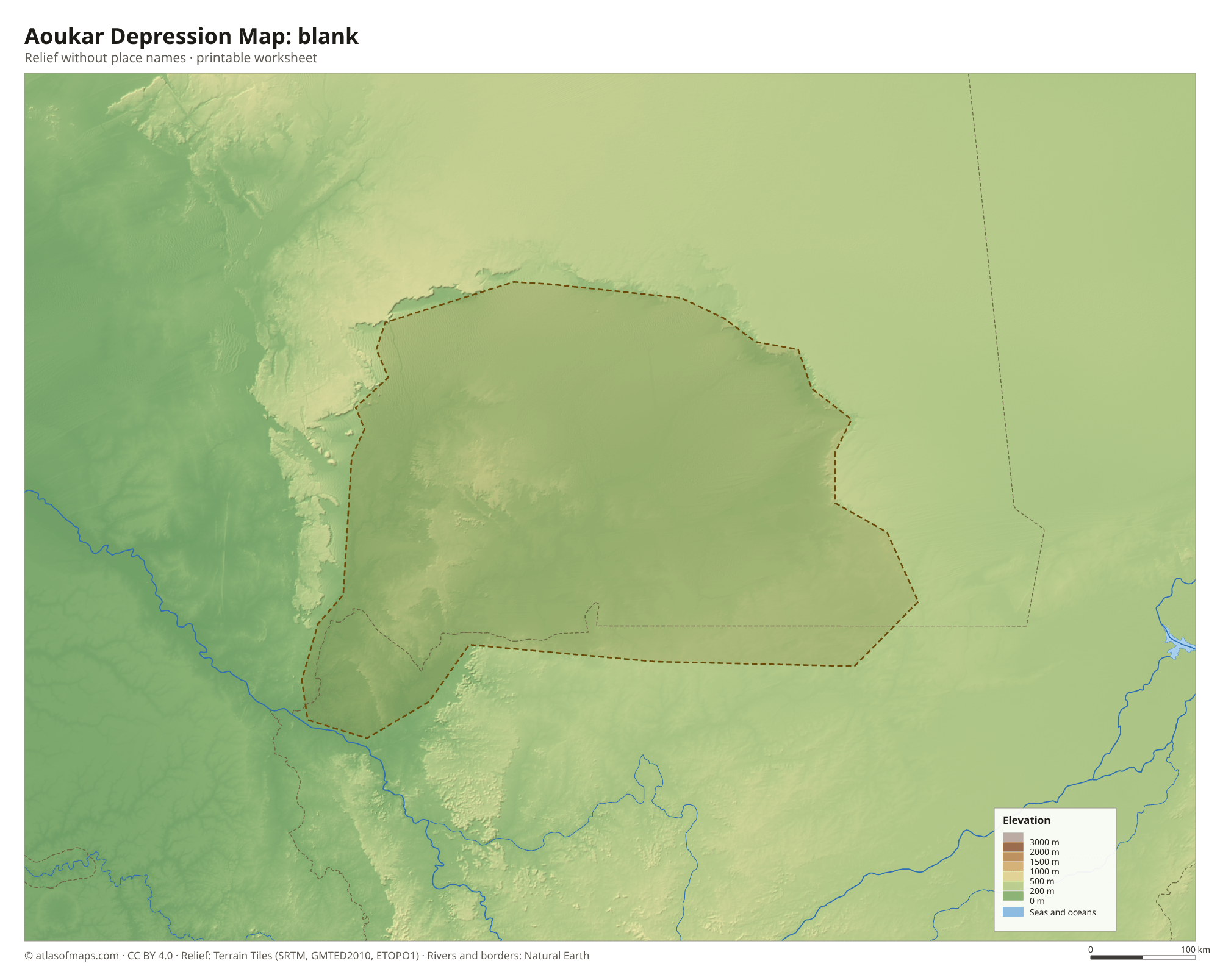 Aoukar Depression Map without names