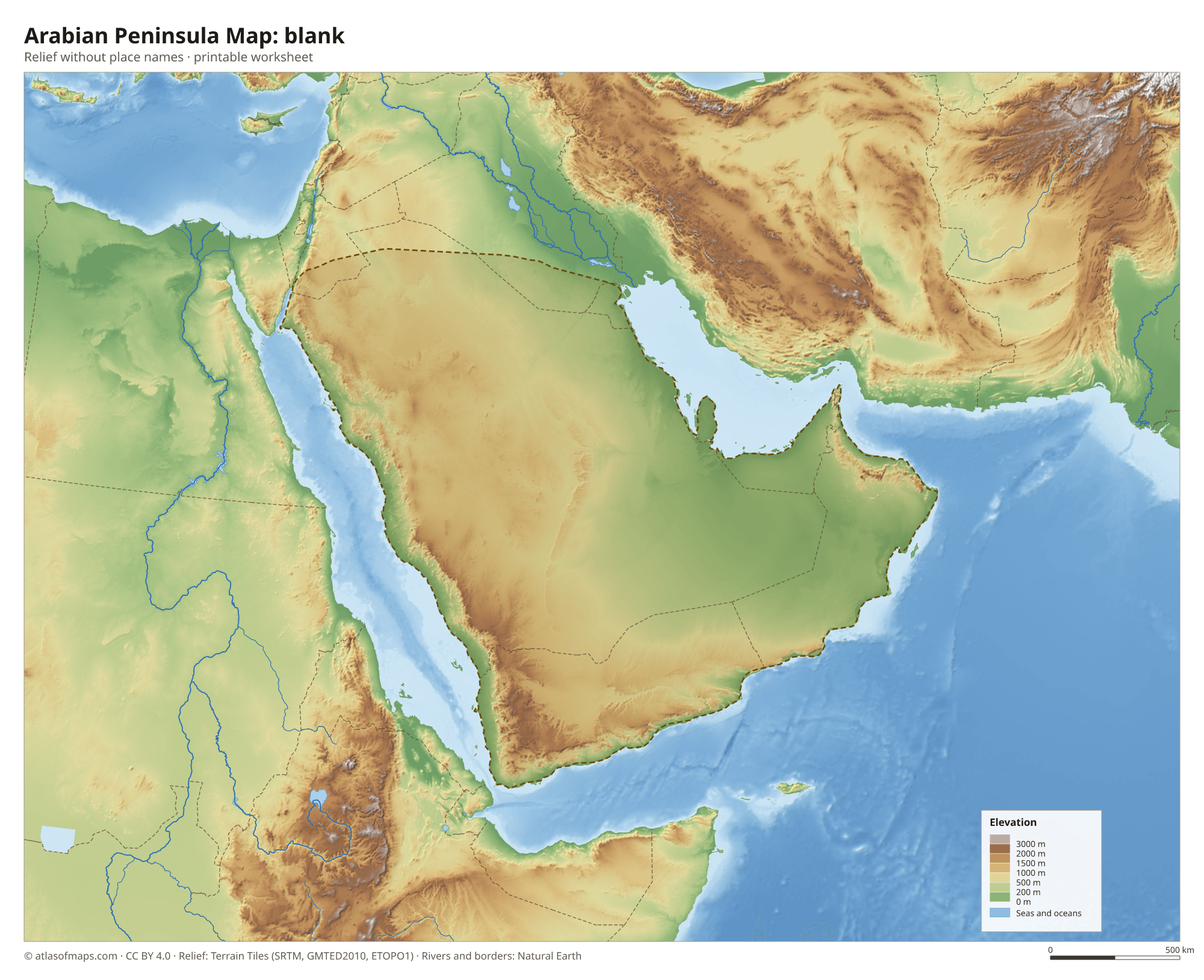 Arabian Peninsula Map without names