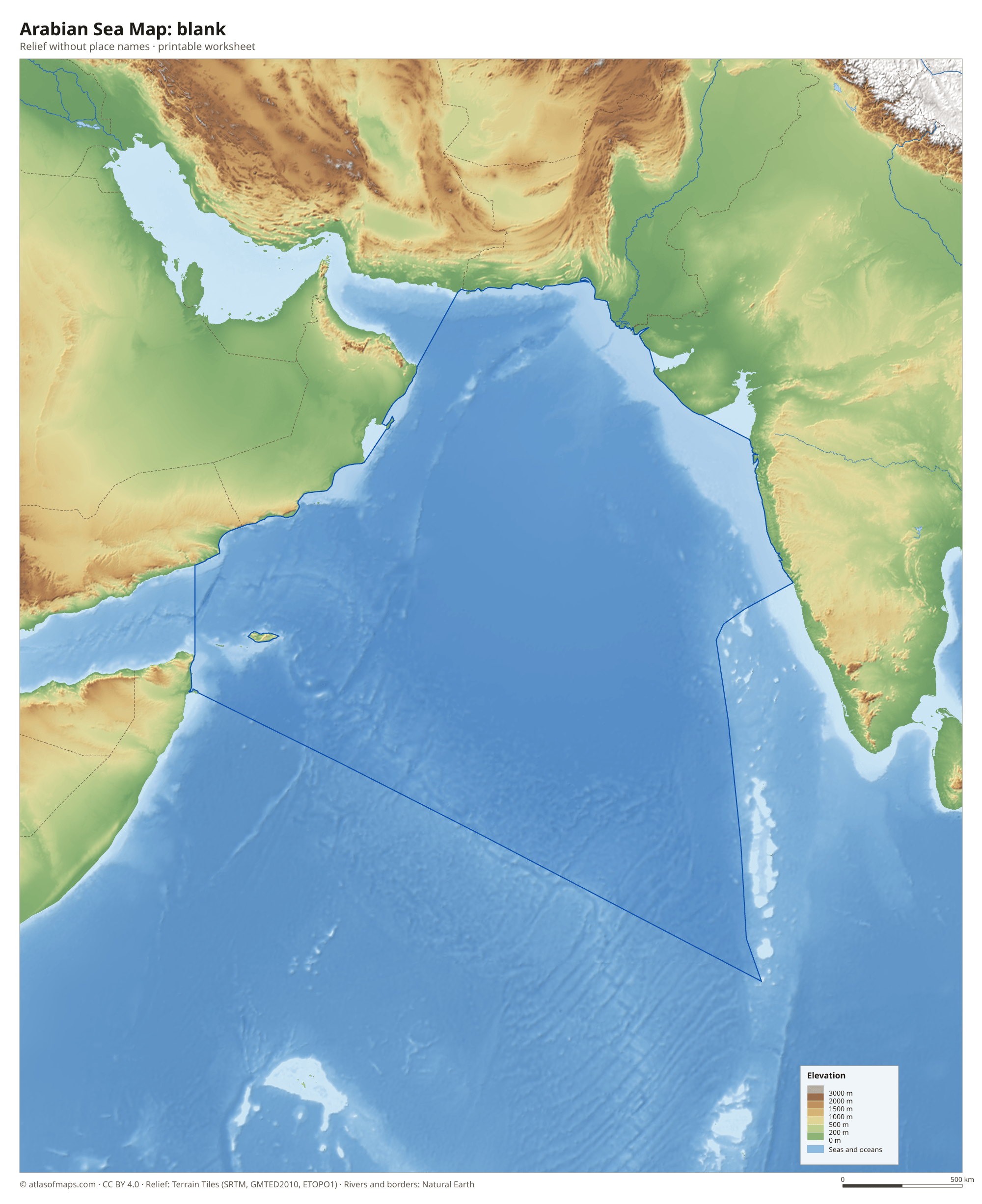 Arabian Sea Map without names