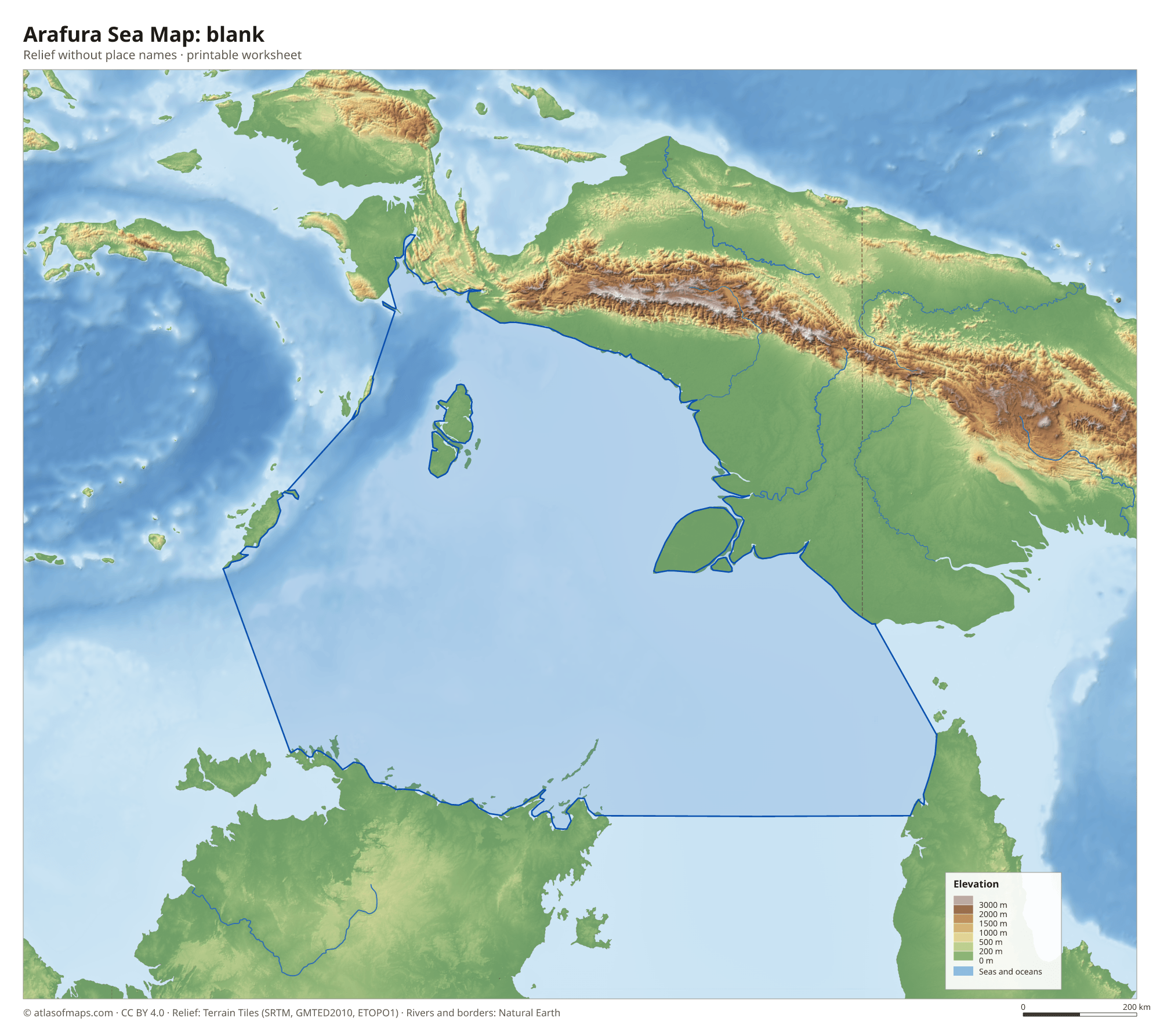 Arafura Sea Map without names