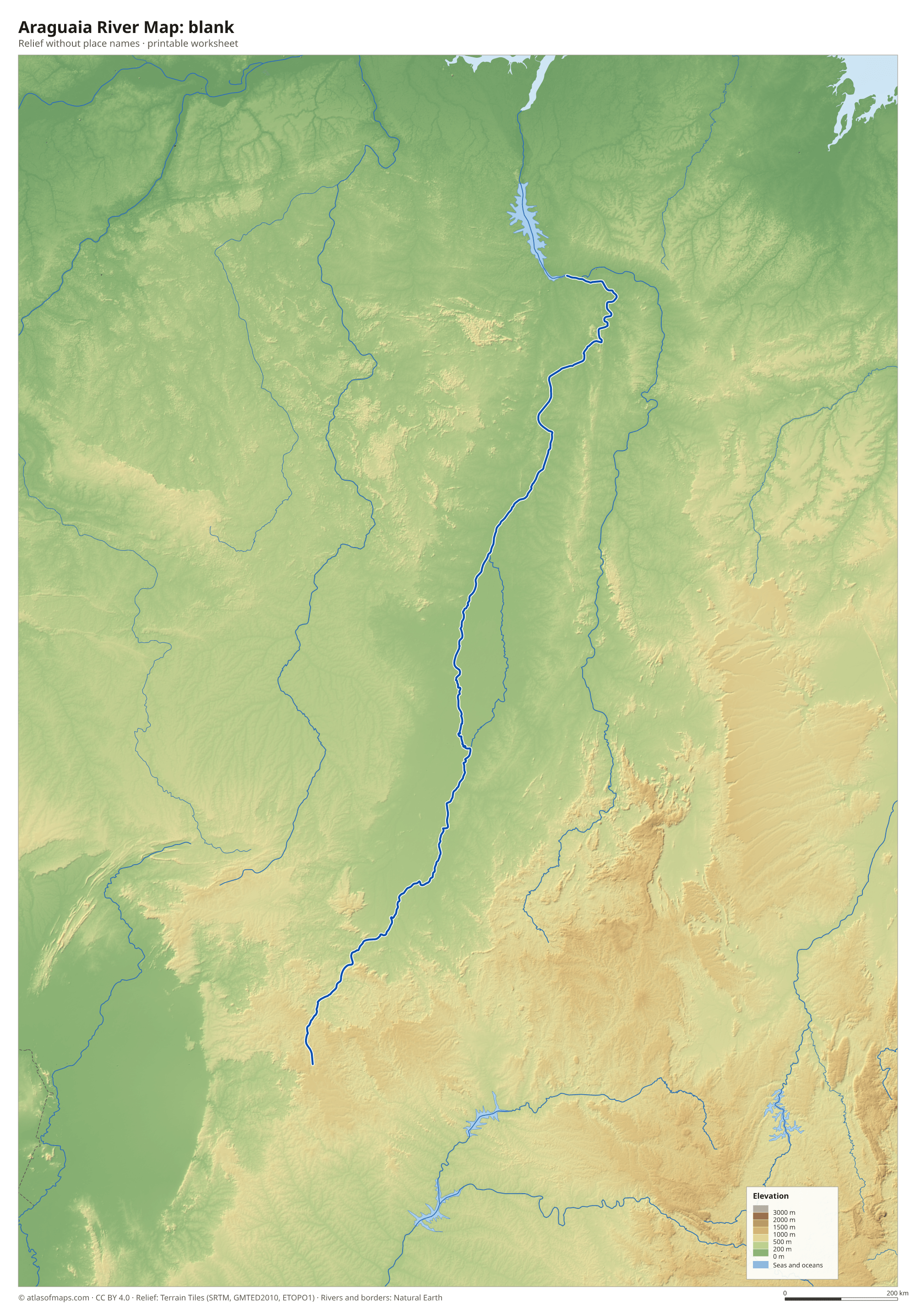 Araguaia River Map without names