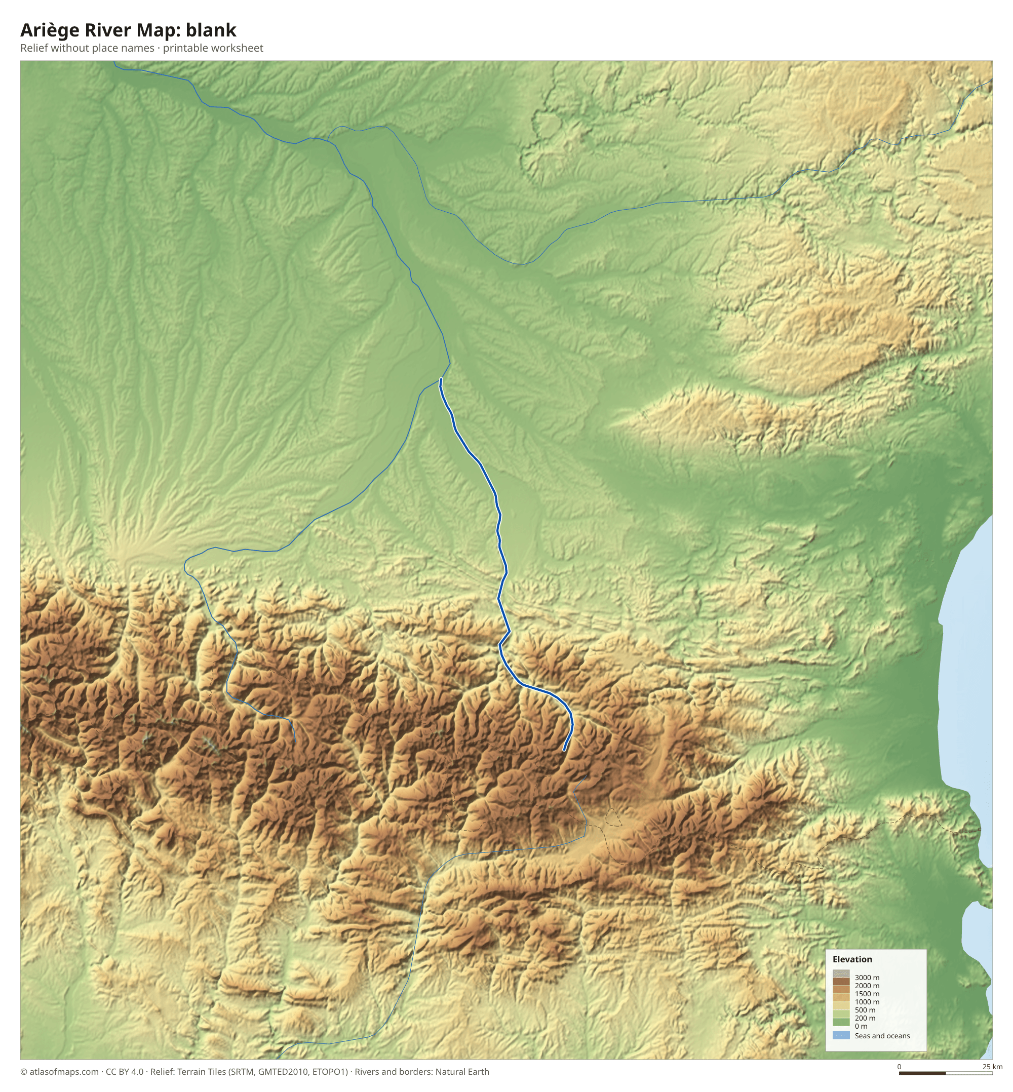 Ariège River Map without names