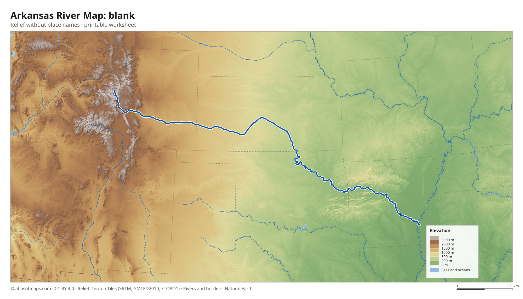 Arkansas River Map without names