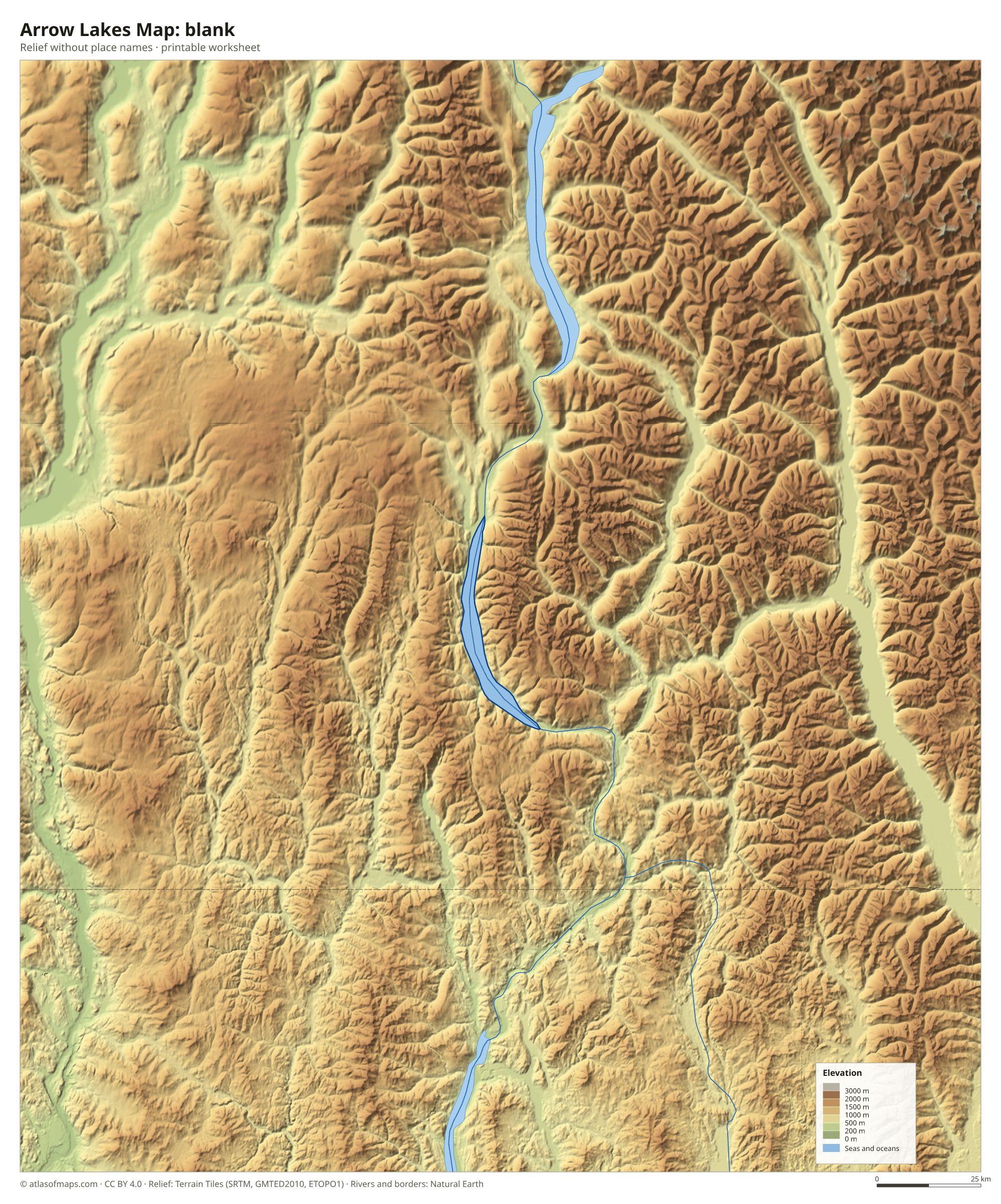 Arrow Lakes Map without names