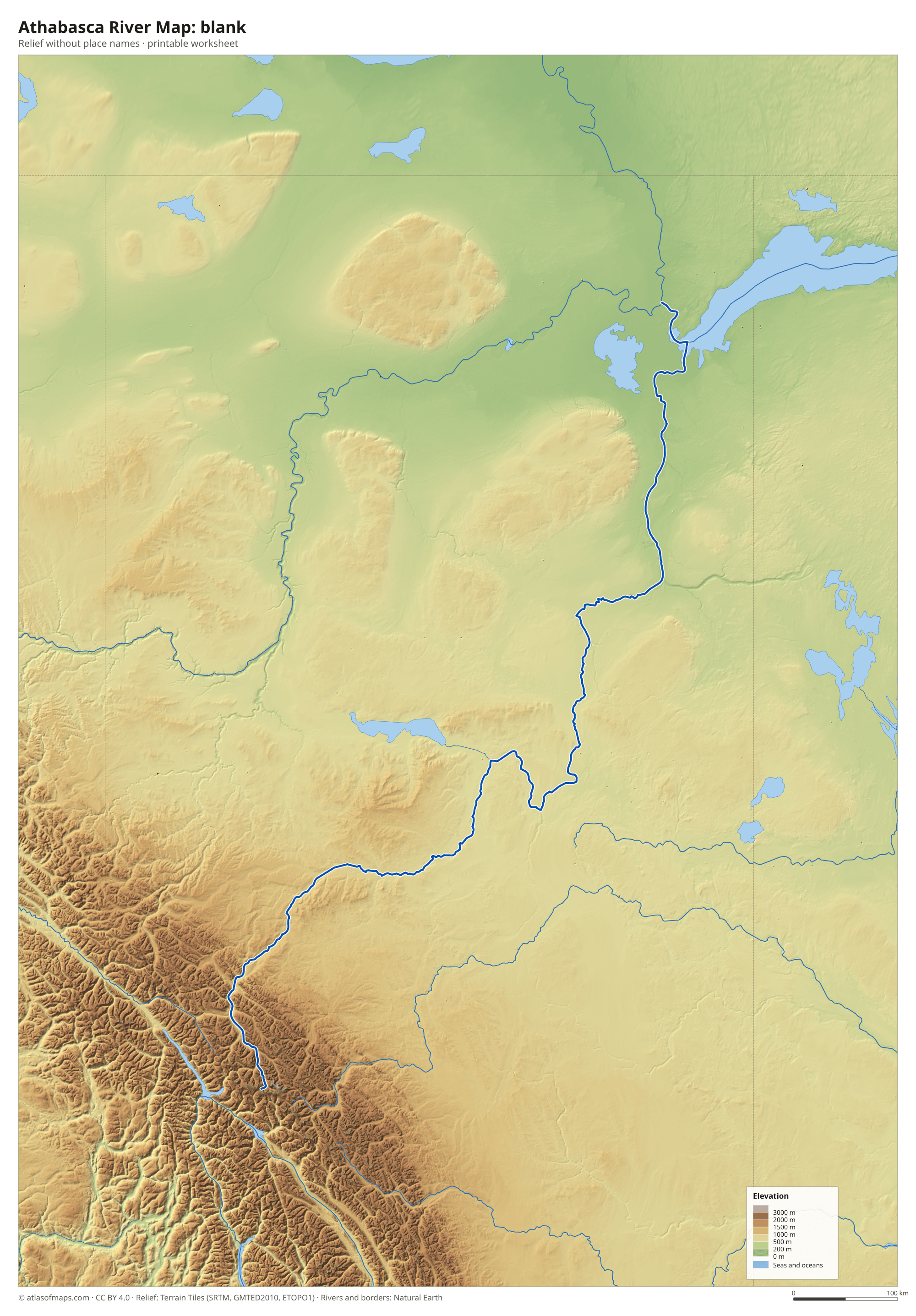 Athabasca River Map without names