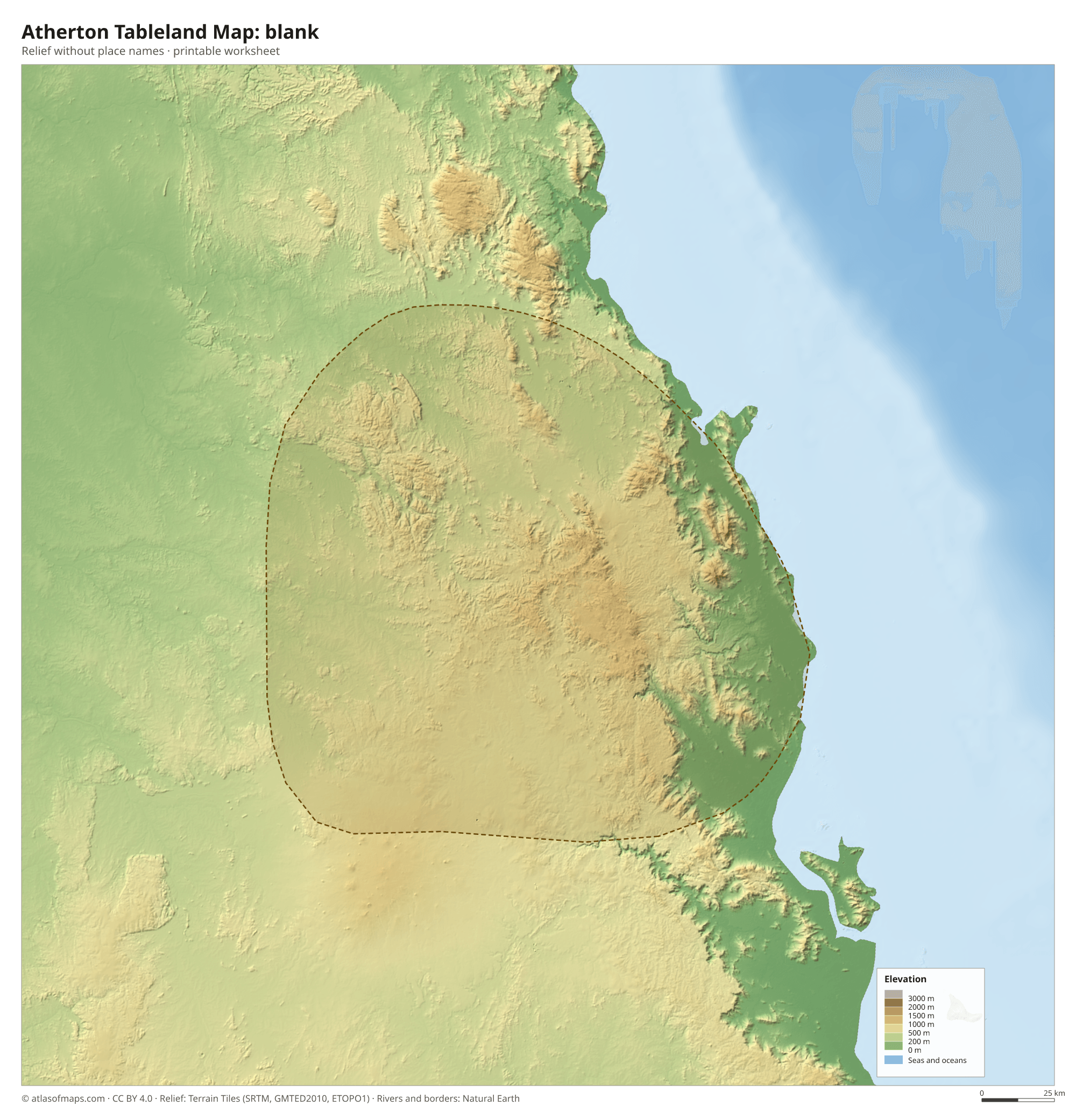 Atherton Tableland Map without names