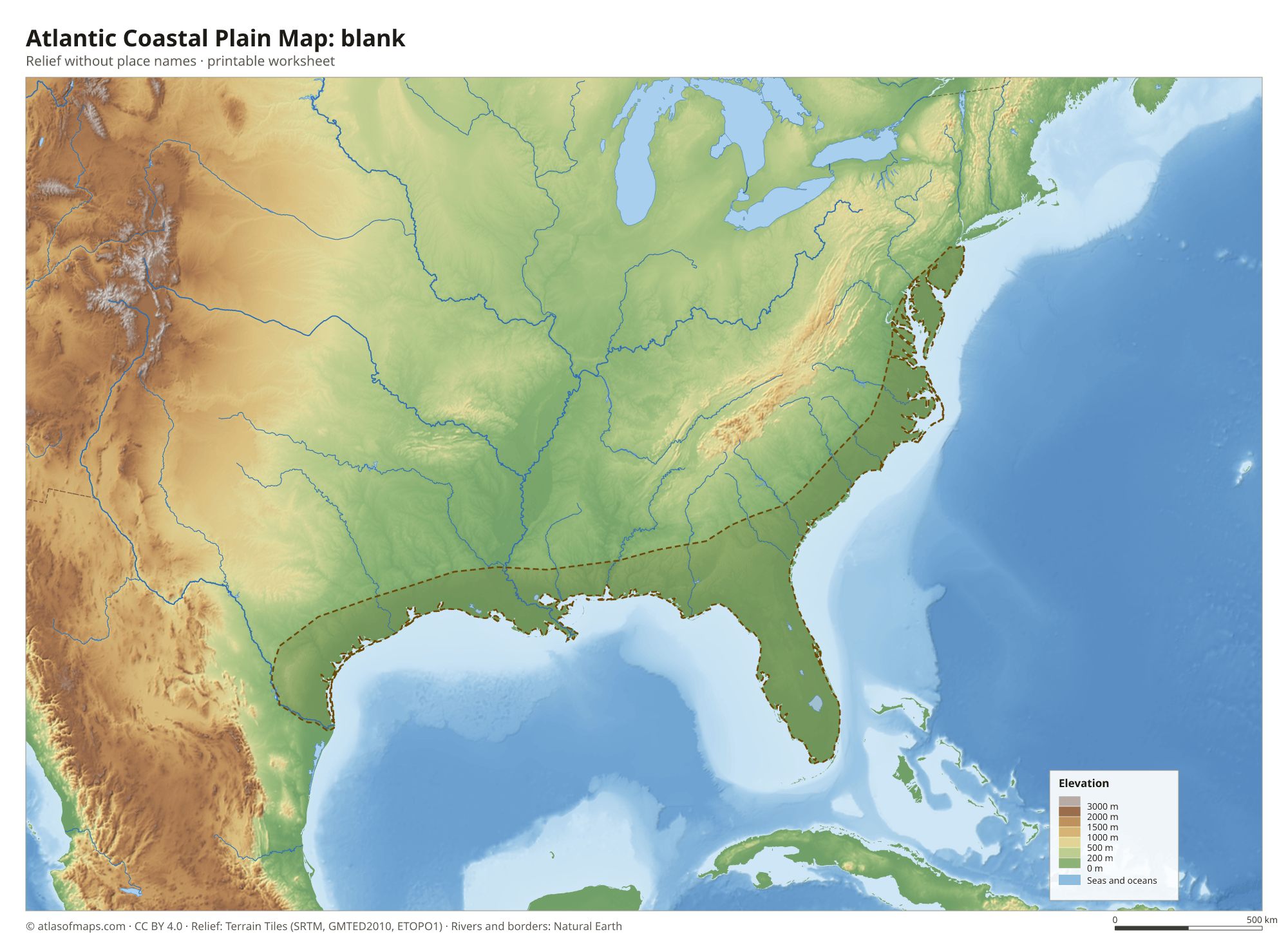Atlantic Coastal Plain Map without names