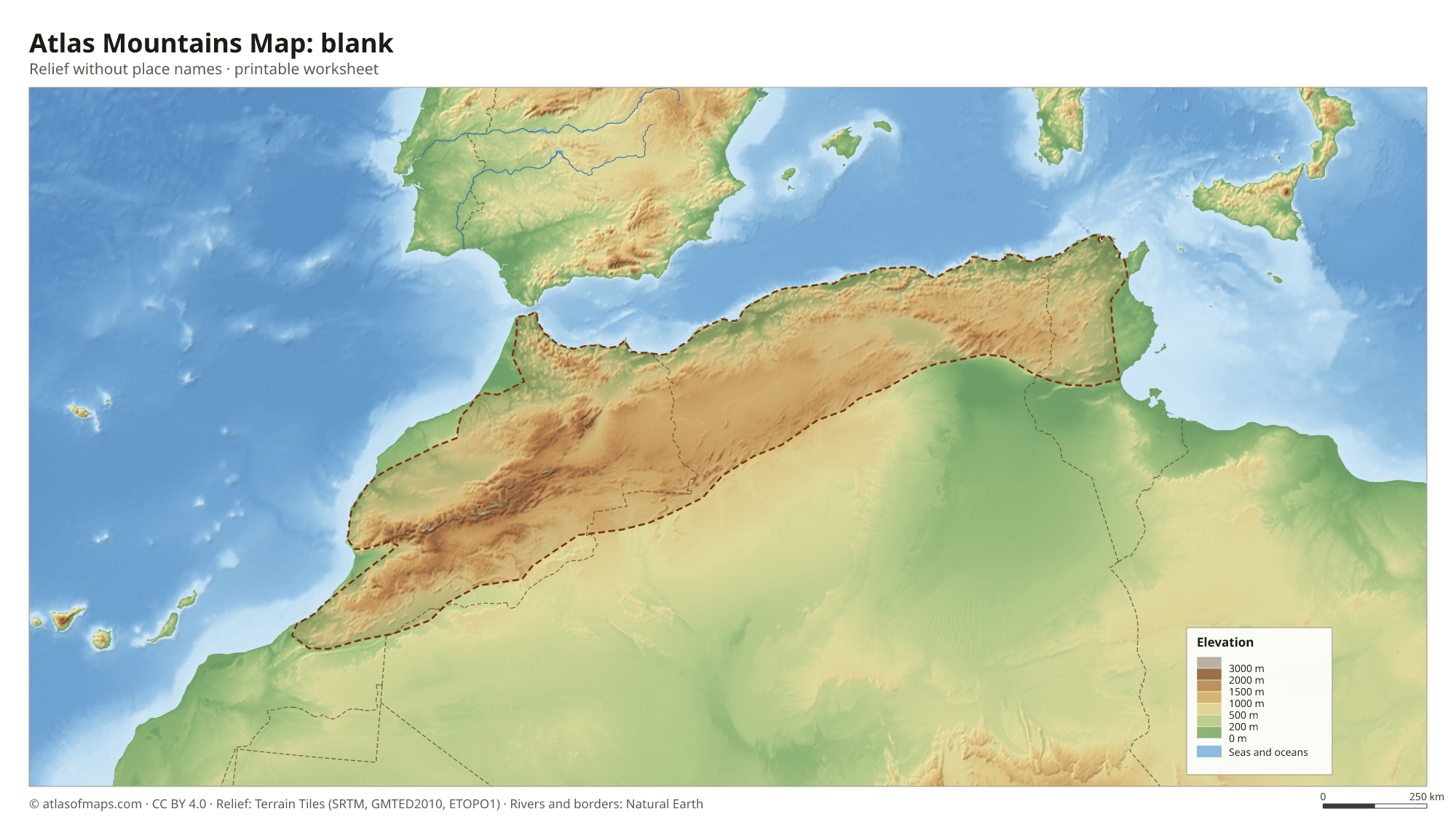 Atlas Mountains Map without names