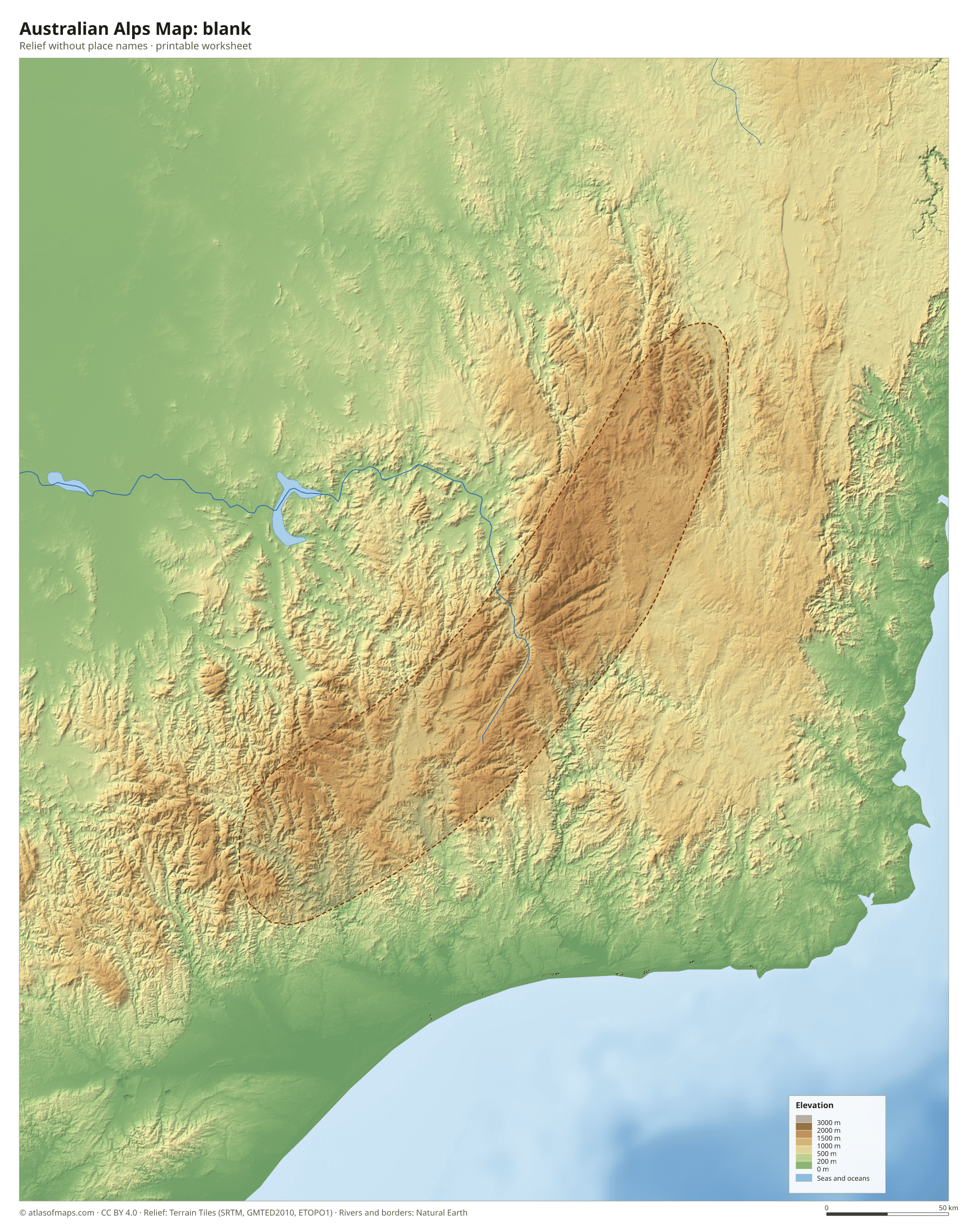 Australian Alps Map without names