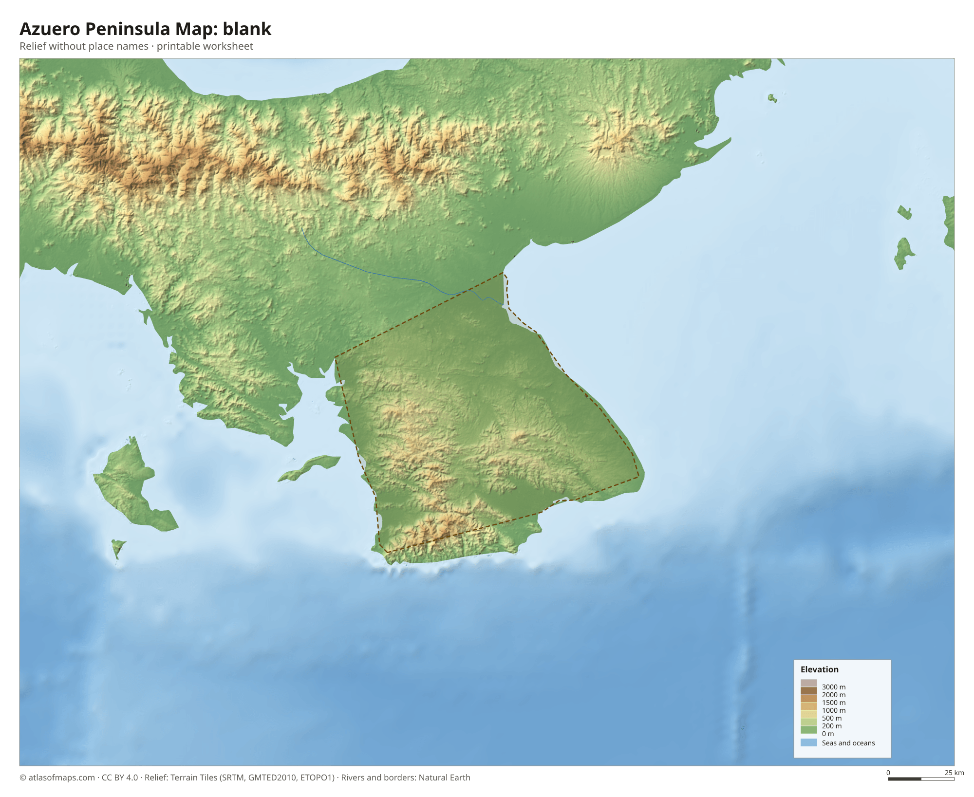 Azuero Peninsula Map without names