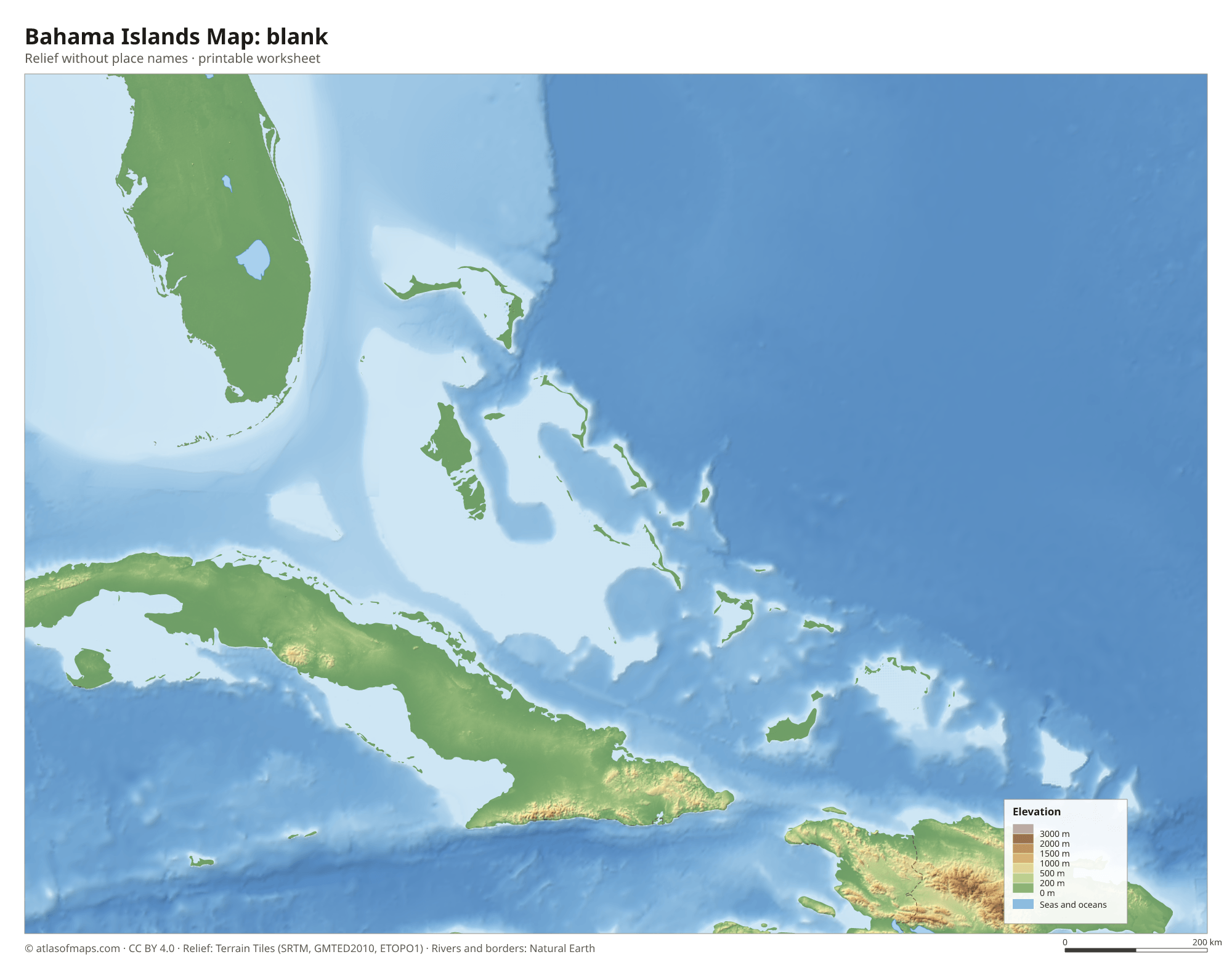 Bahama Islands Map without names