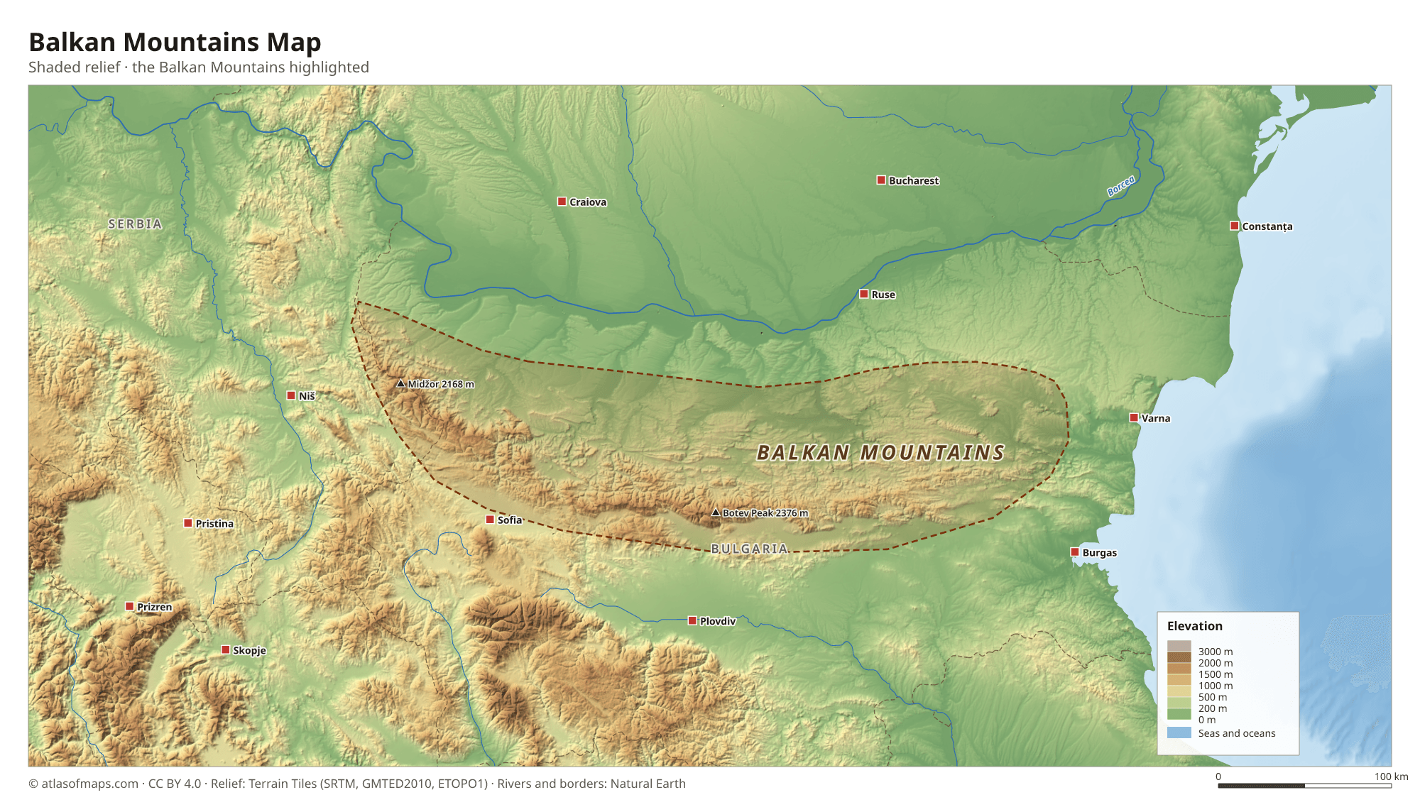 Balkan Mountains Map