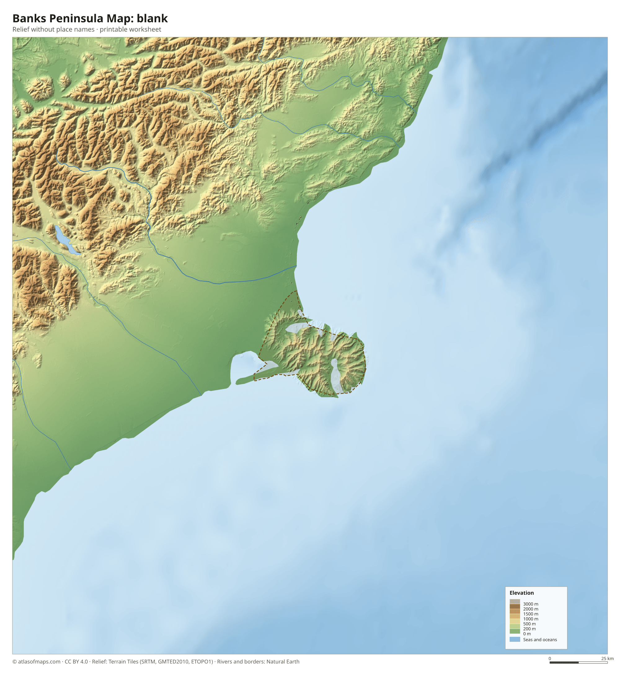 Banks Peninsula Map without names