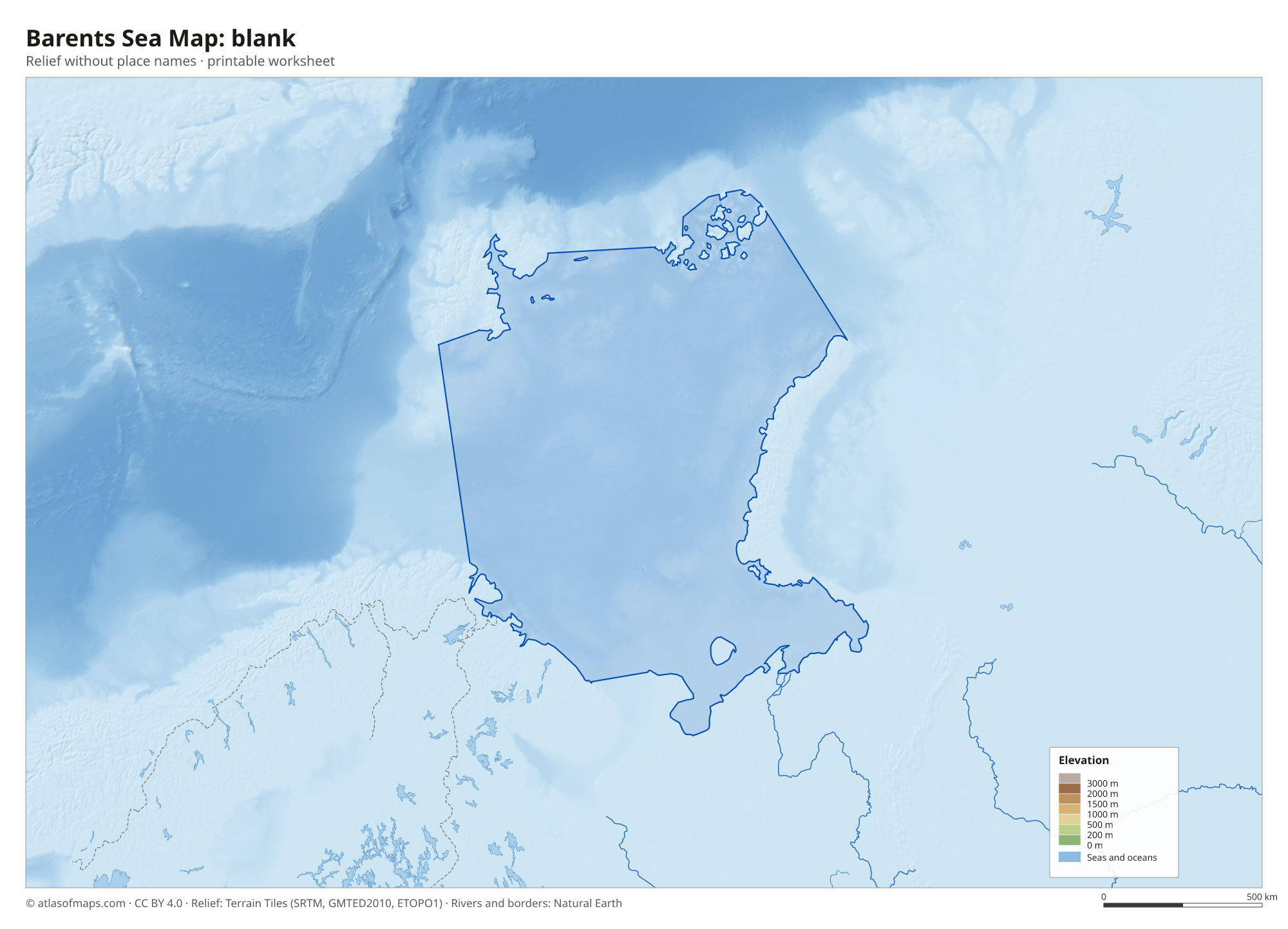 Barents Sea Map without names