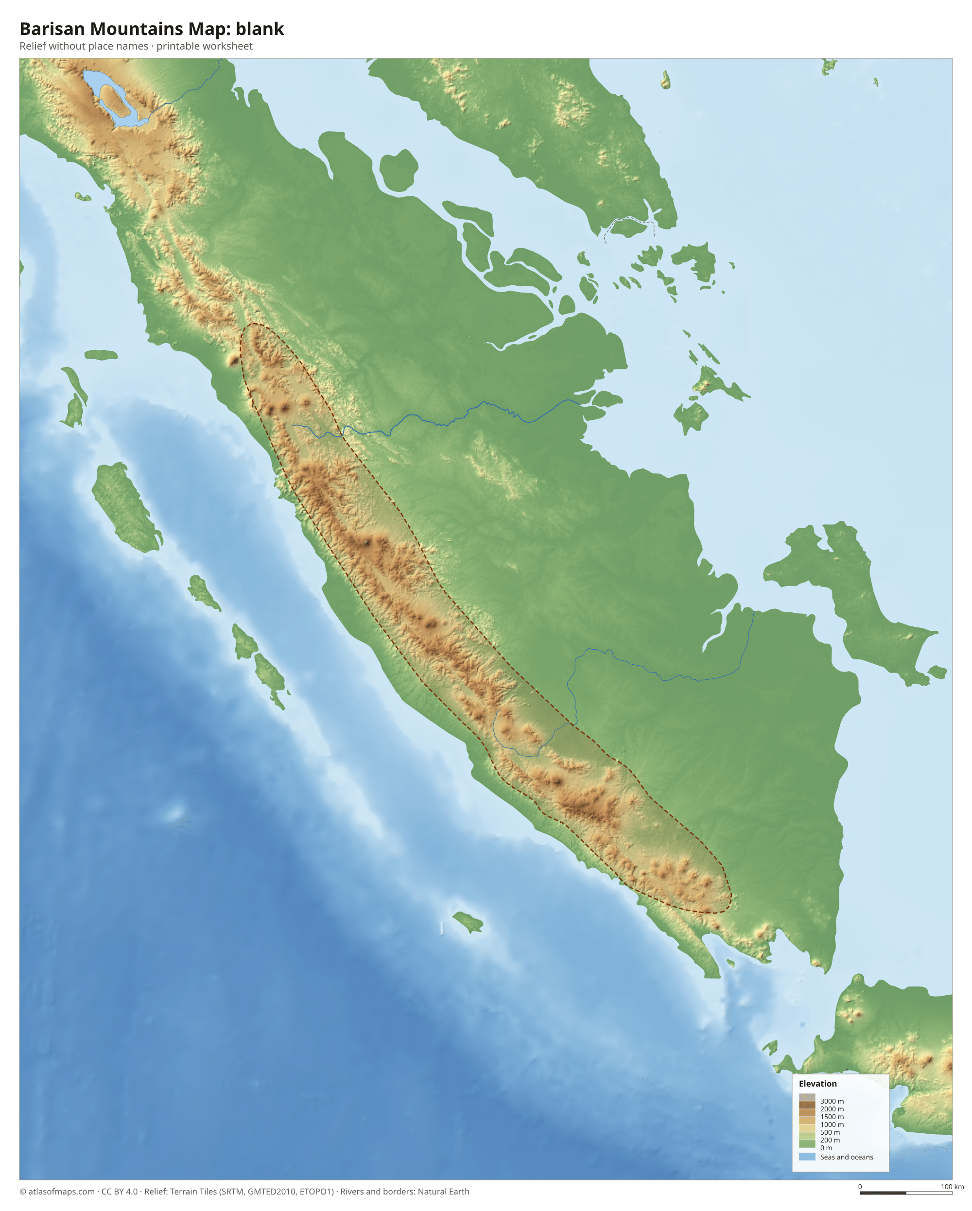 Barisan Mountains Map without names