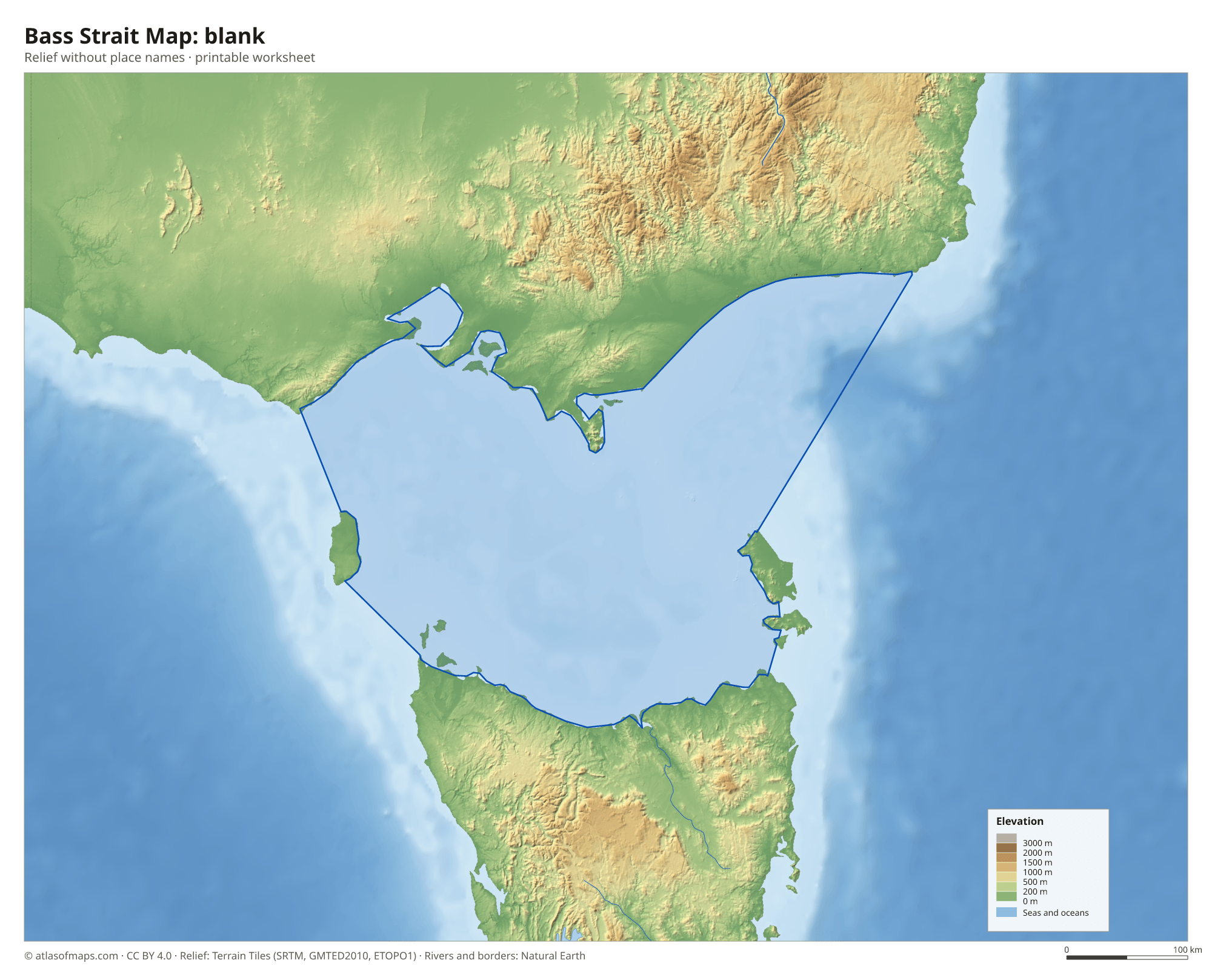 Bass Strait Map without names