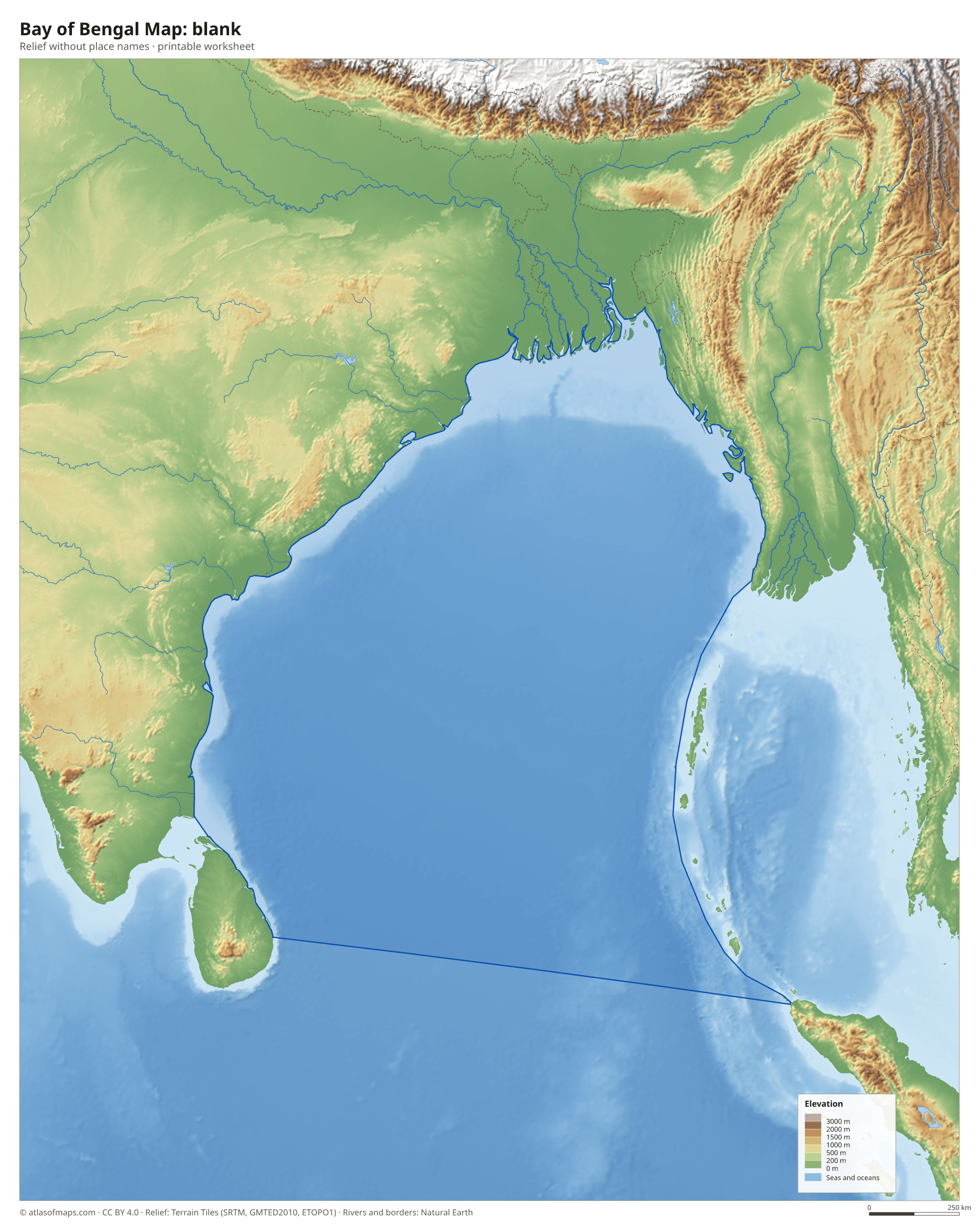 Bay of Bengal Map without names