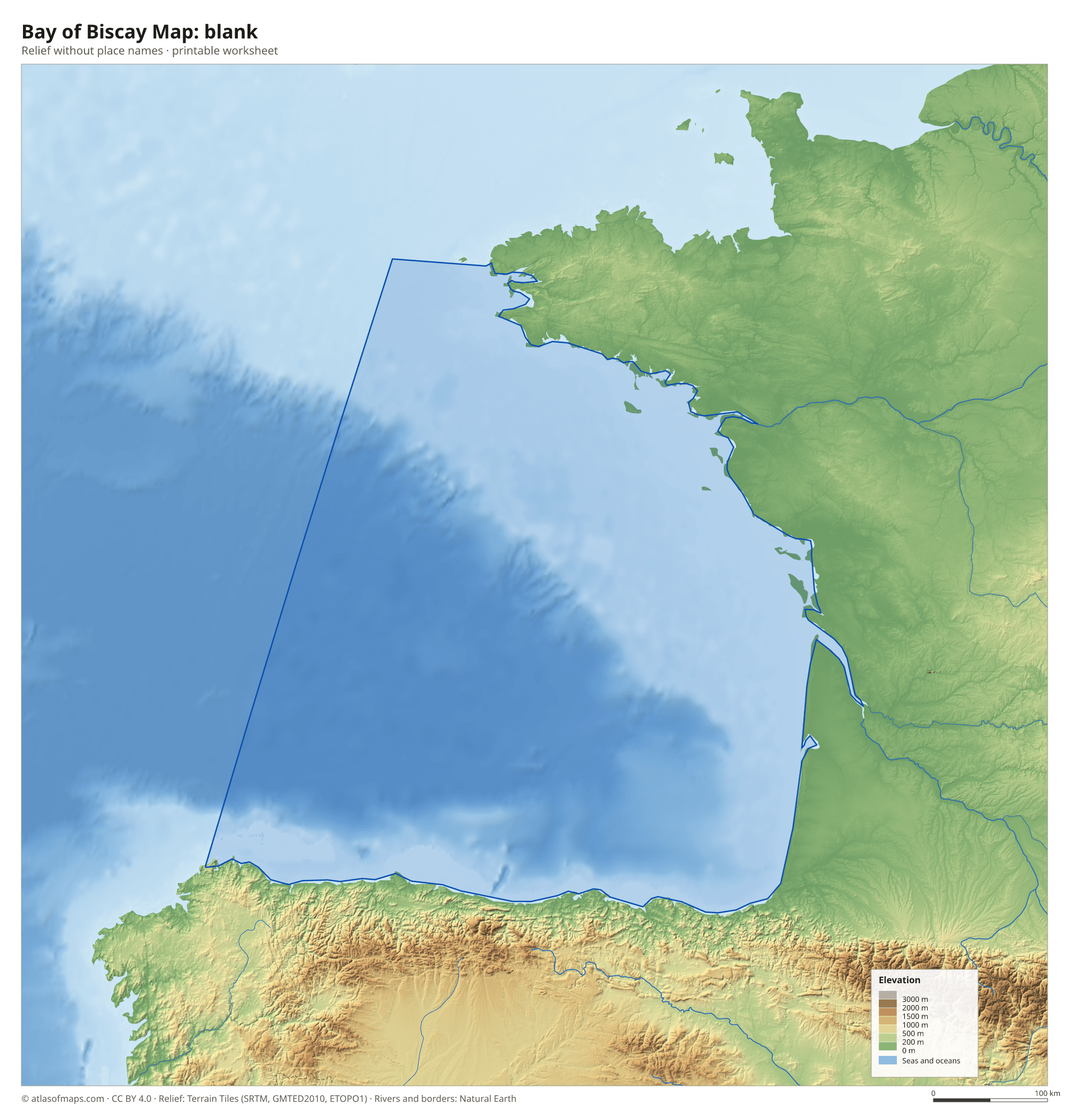 Bay of Biscay Map without names