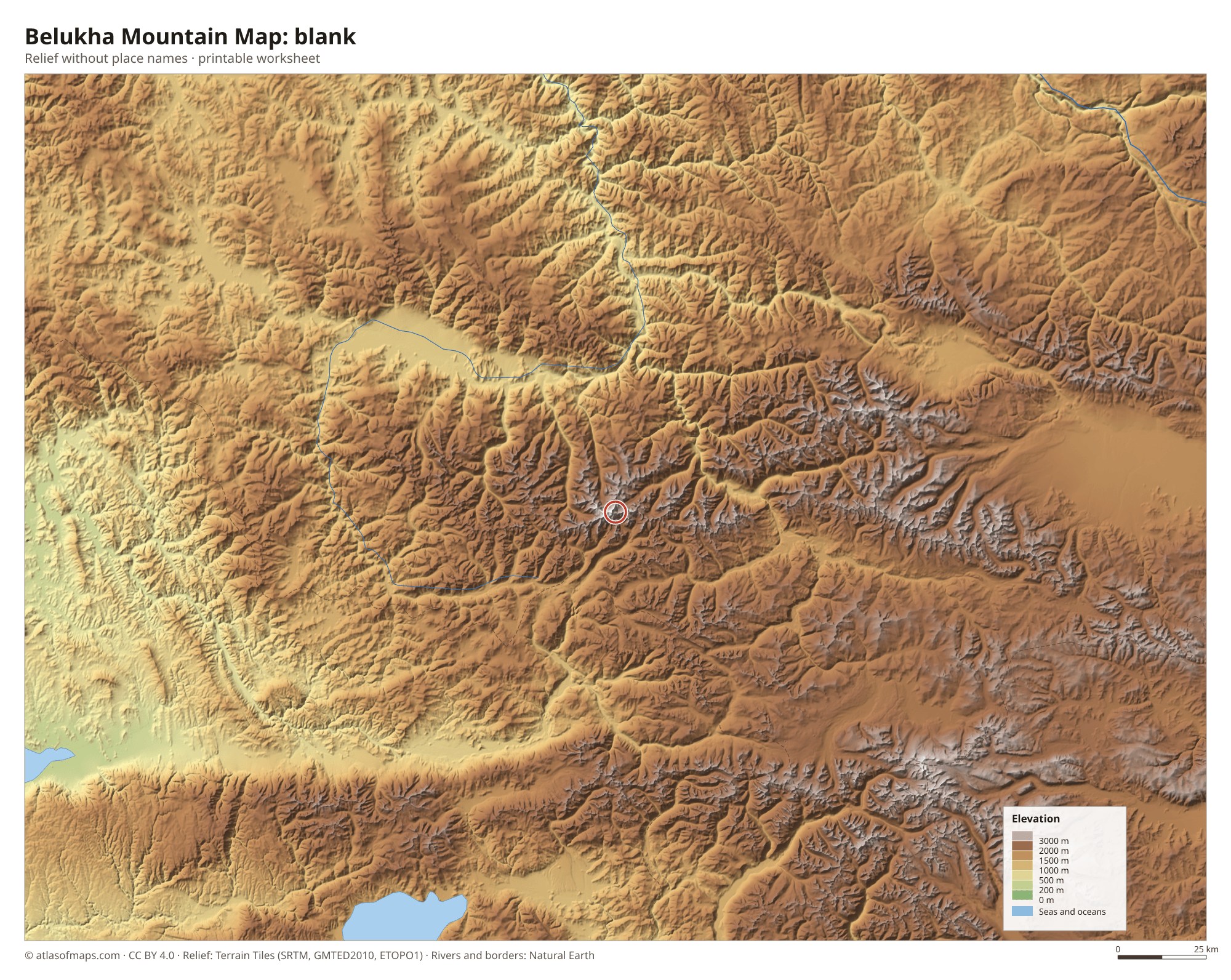 Belukha Mountain Map without names