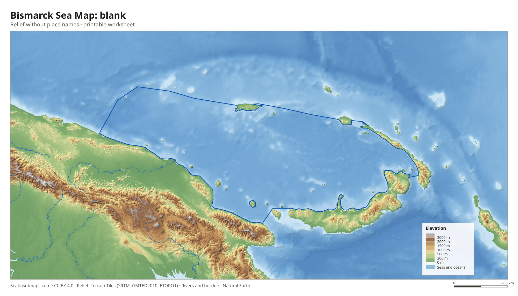 Bismarck Sea Map without names