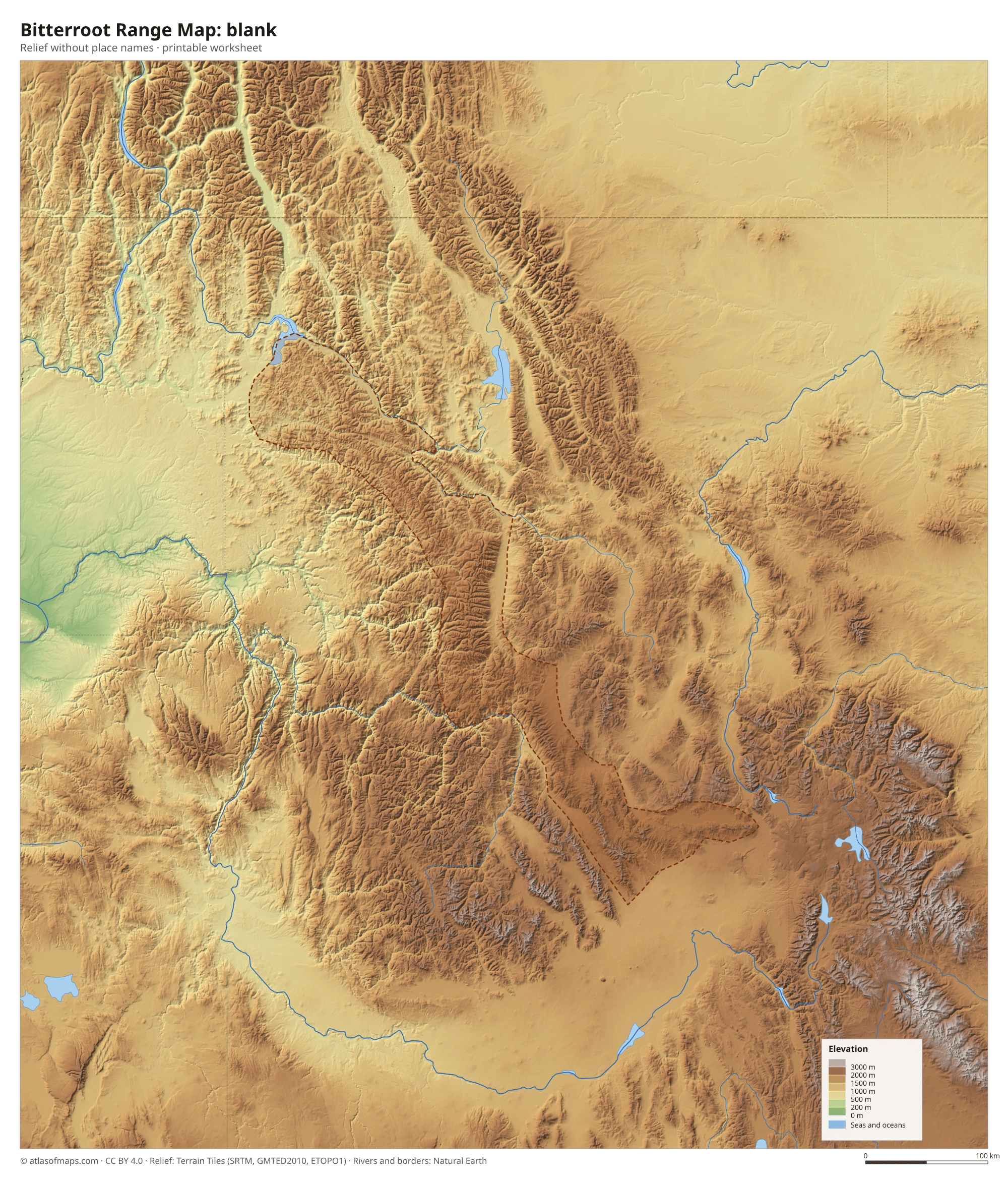 Bitterroot Range Map without names