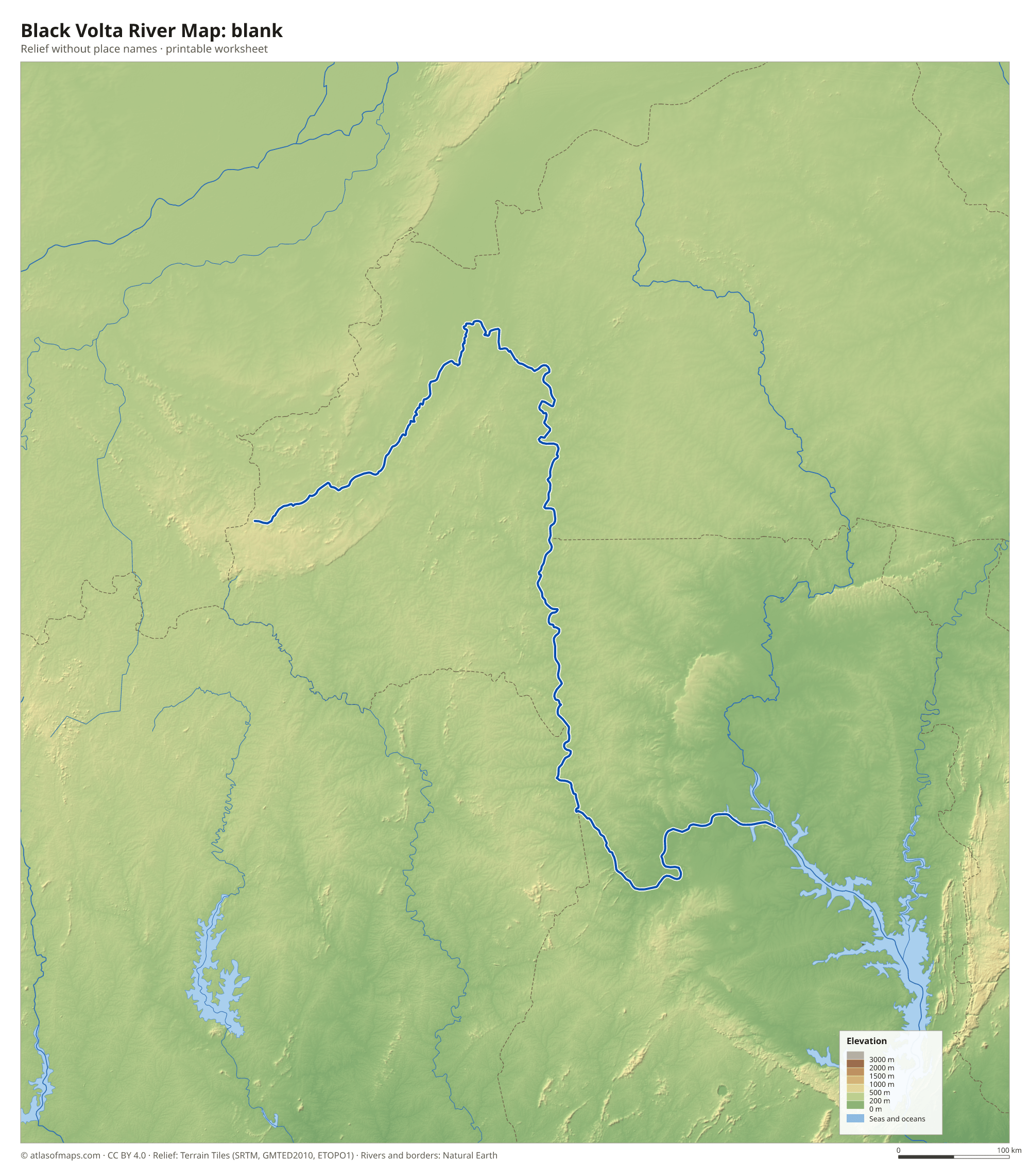 Black Volta River Map without names