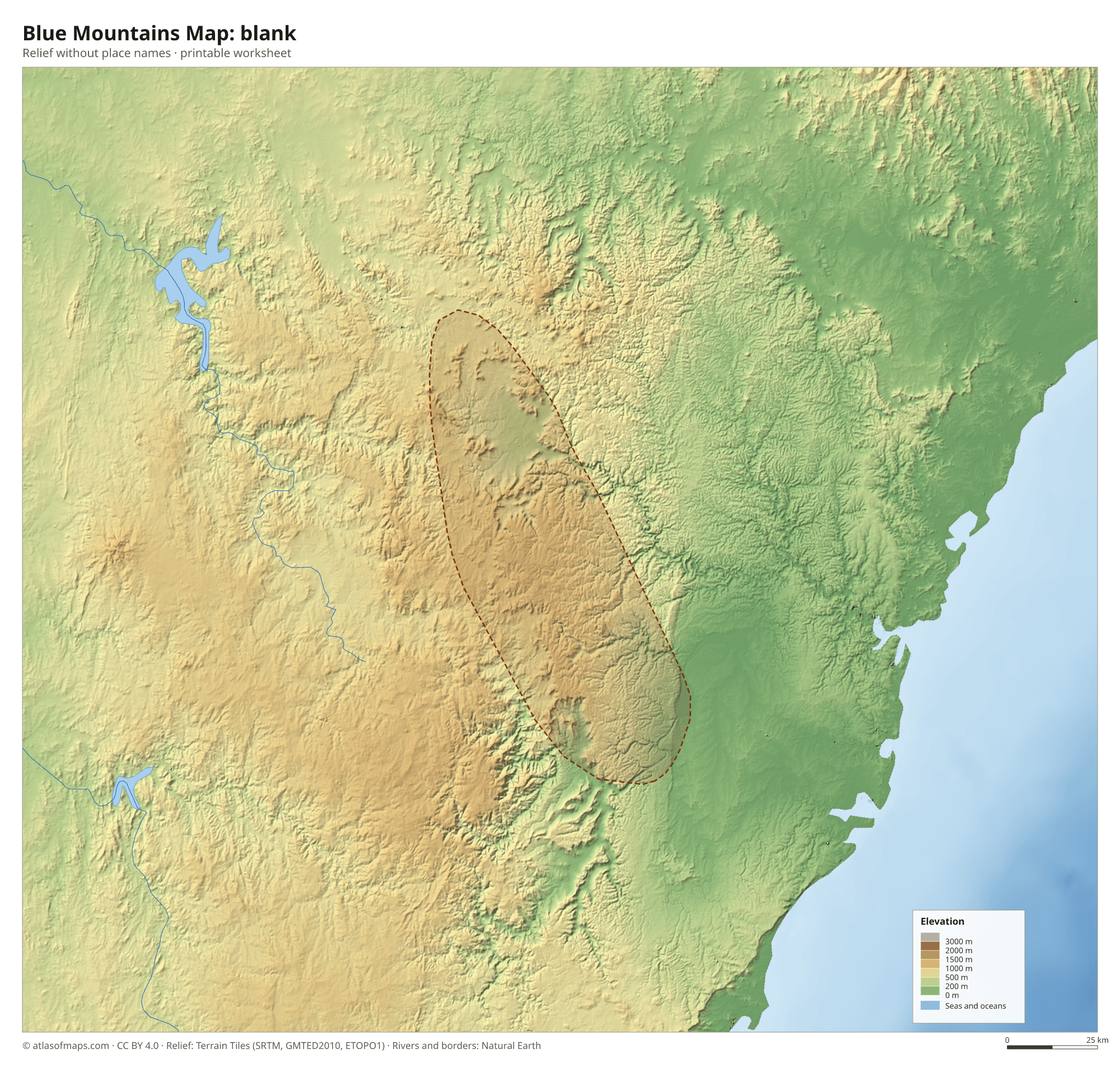 Blue Mountains Map without names