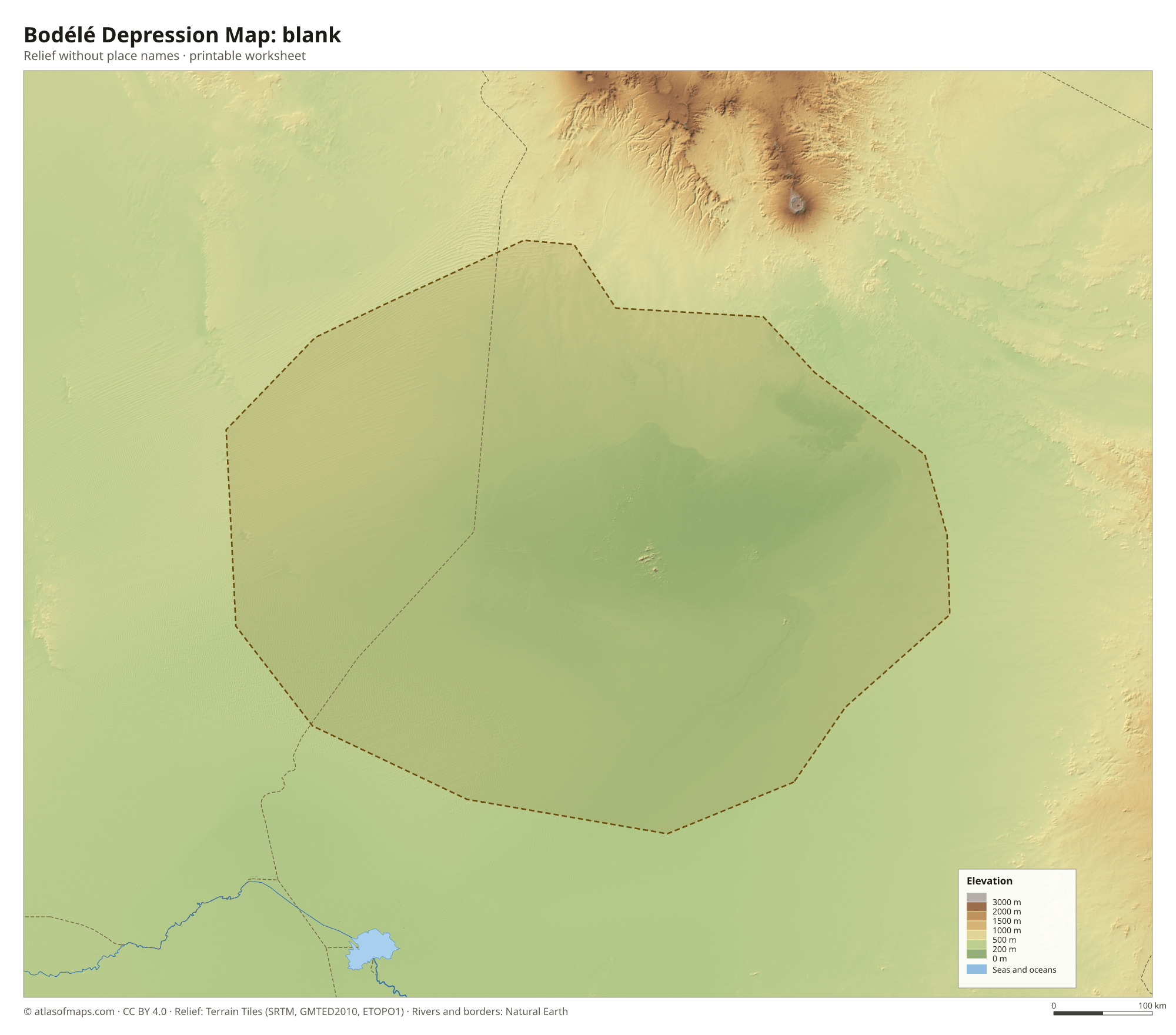 Bodélé Depression Map without names